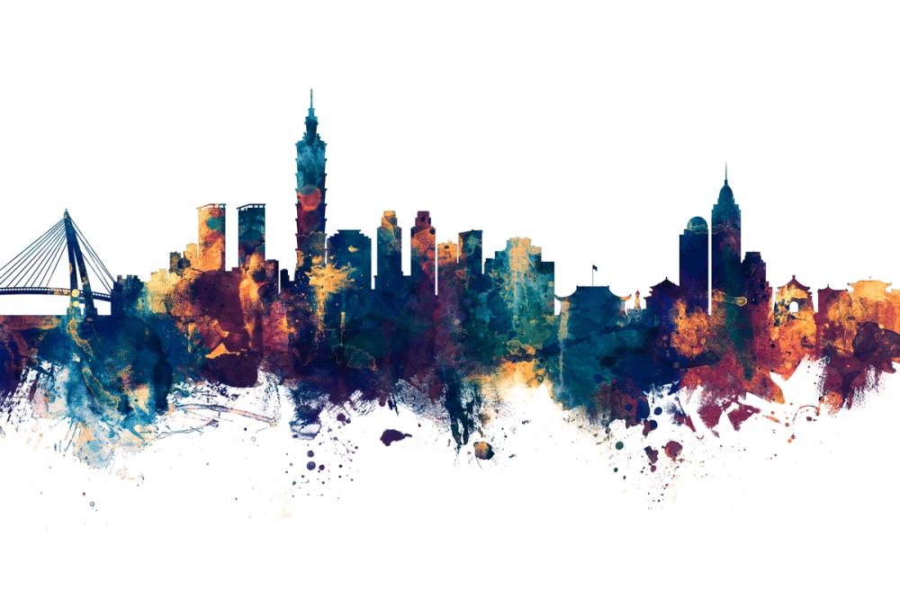 Taipei Taiwan Skyline Blue & Bronze