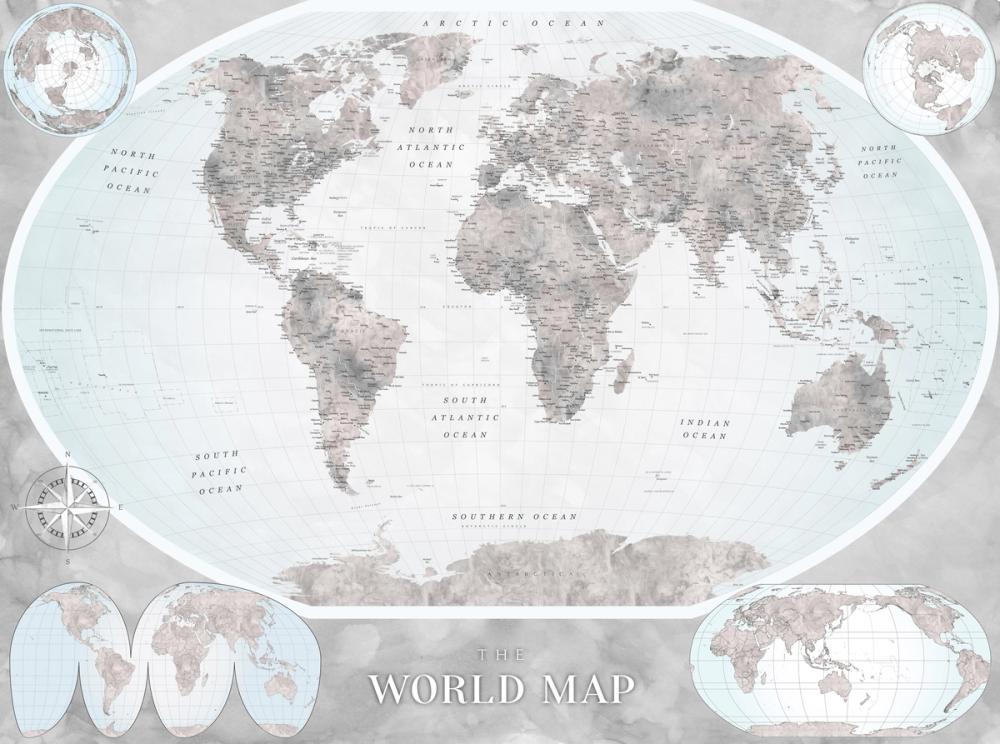 World Map Atlas Gray
