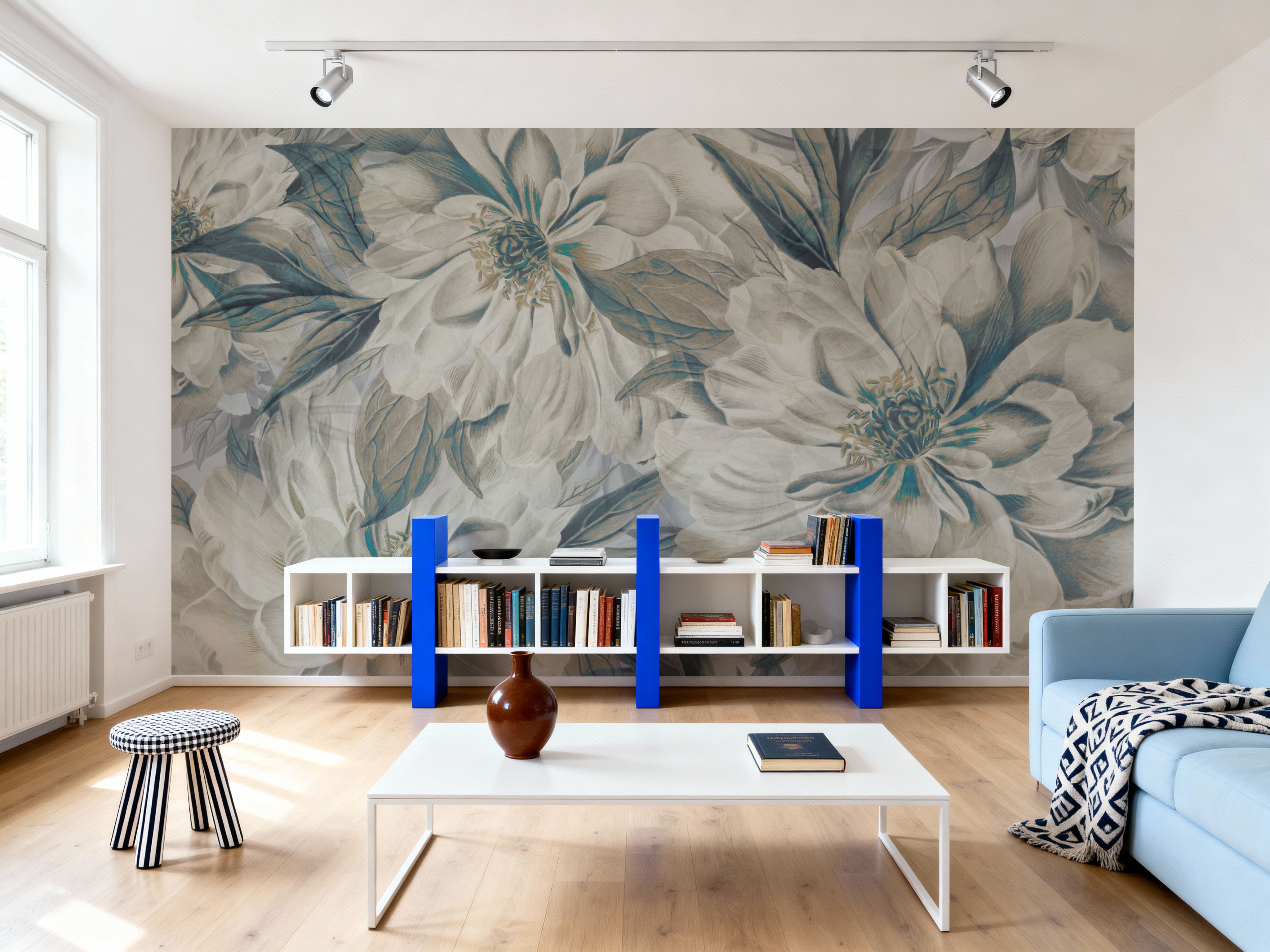 Peony Study - Cream and Teal