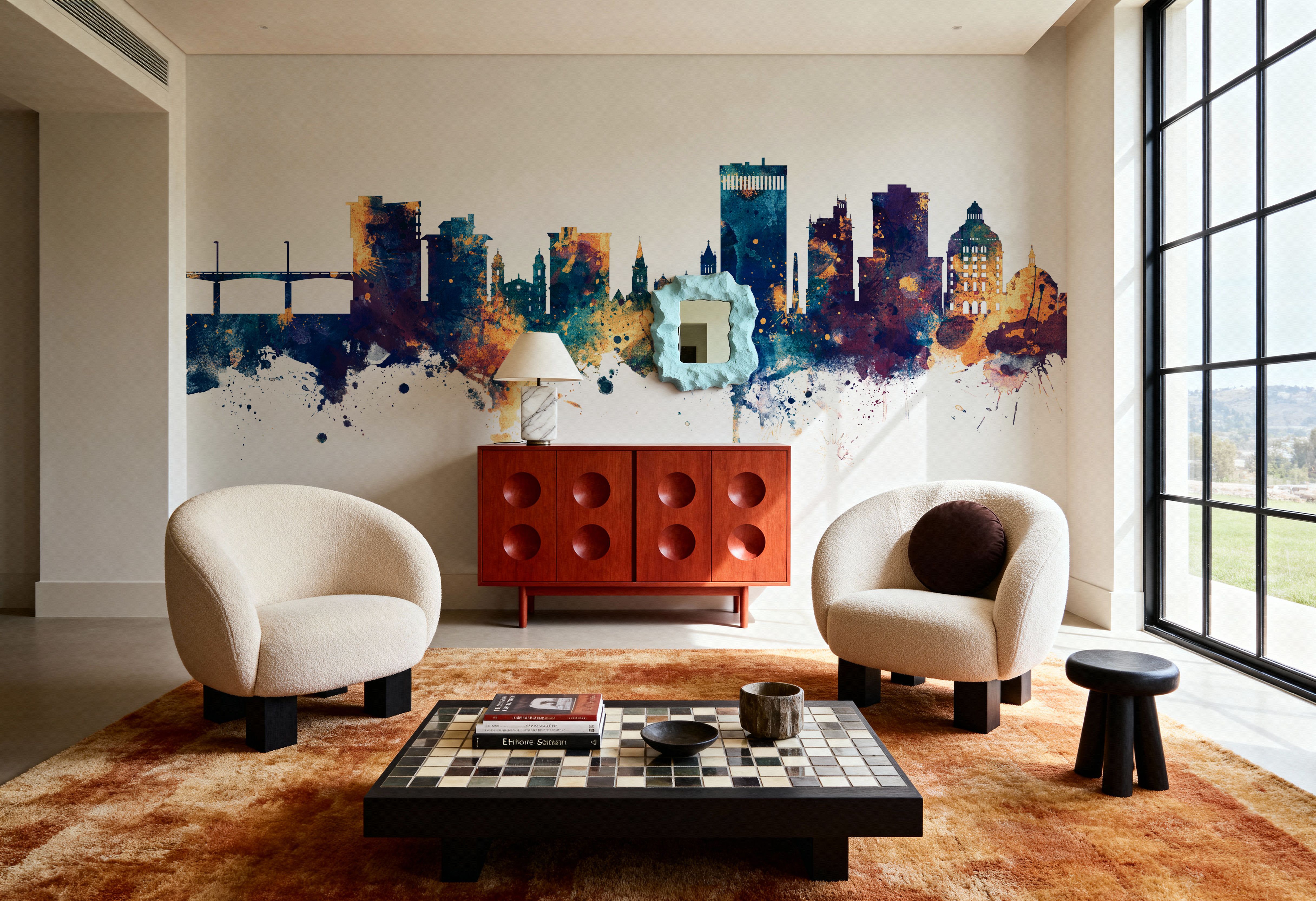 Asheville North Carolina Skyline Blue & Bronze, Wallpaper