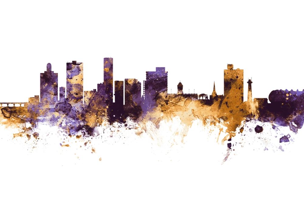 Port Elizabeth South Africa Skyline Purple & Gold