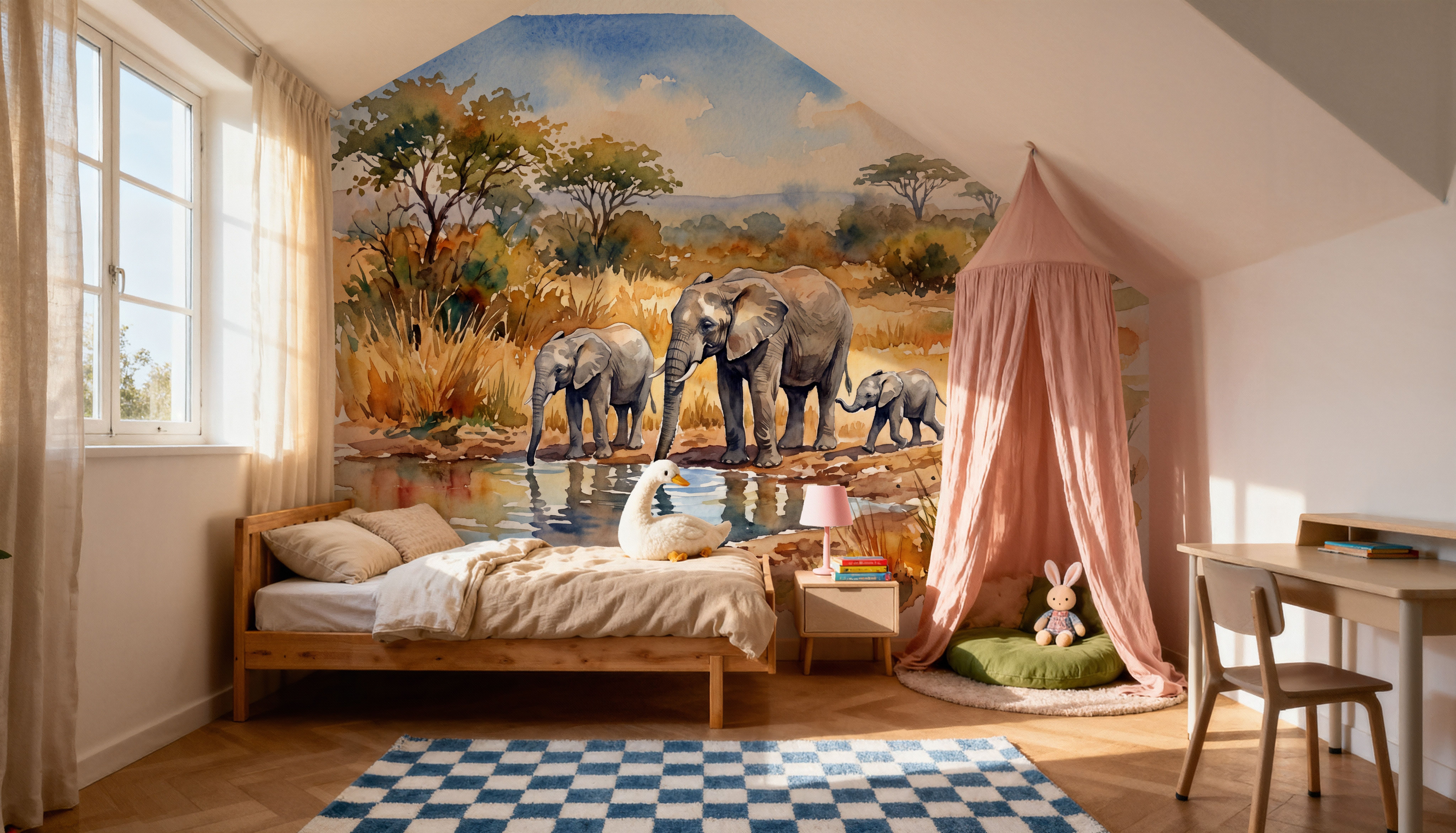 Elephants by the Water Hole - Watercolor Landscapes Series