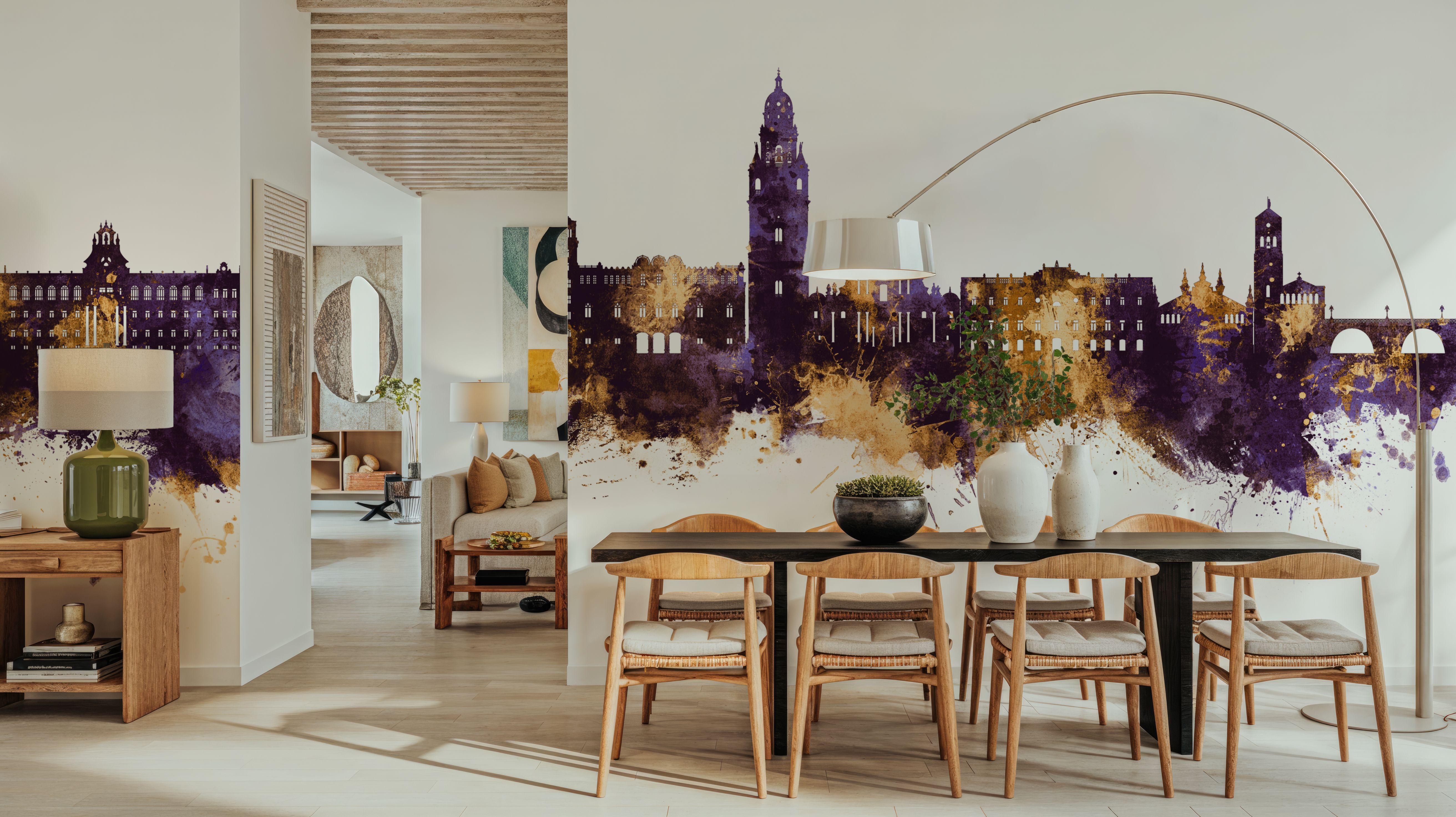 Murcia Spain Skyline Purple & Gold, Papier peint