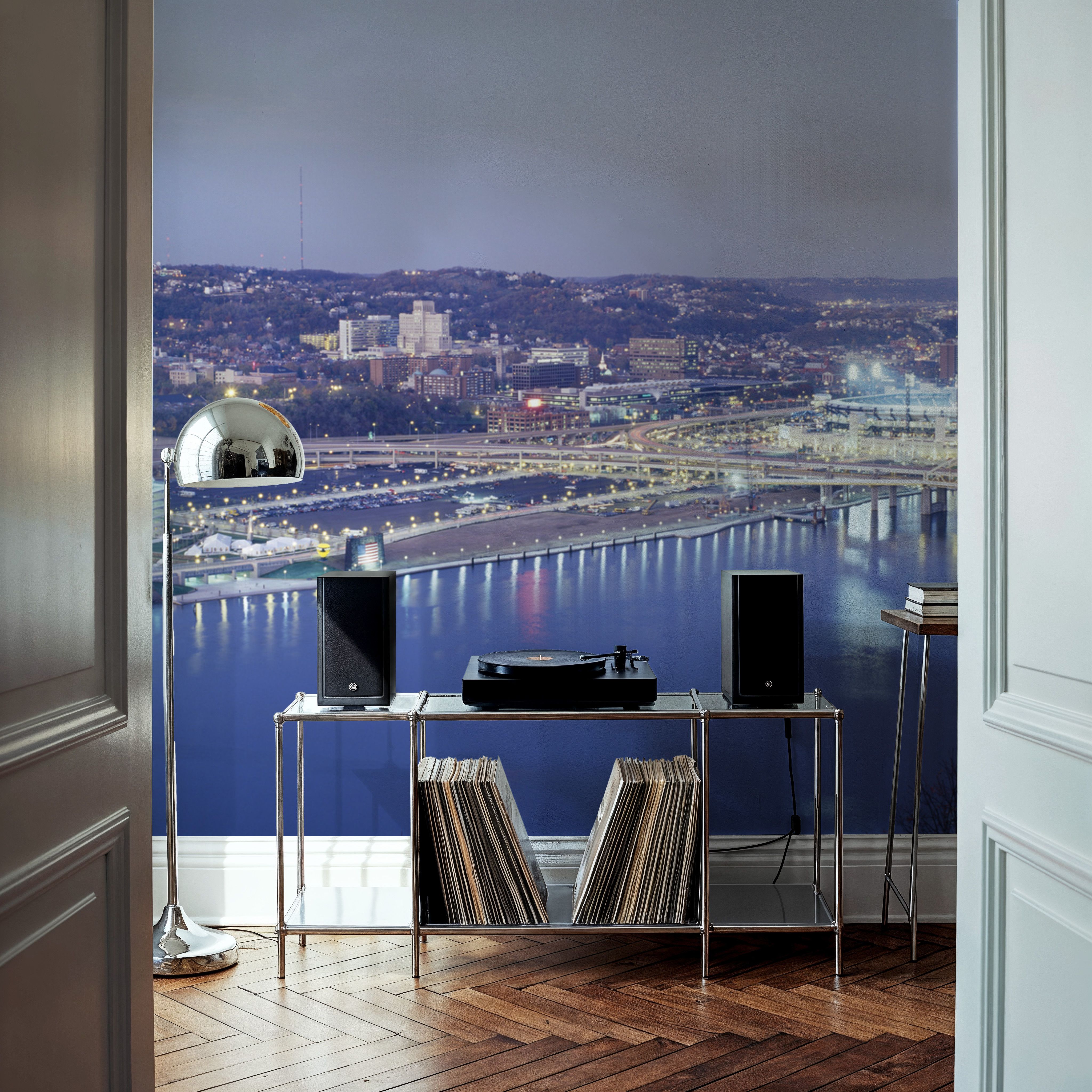 Wall Mural - Twilight Riverfront - Architecture mural wallpaper - Hallway staircases - Wallism UK - Premium, Textured or Peel & Stick