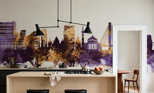 Bucharest Romania Skyline Purple & Gold