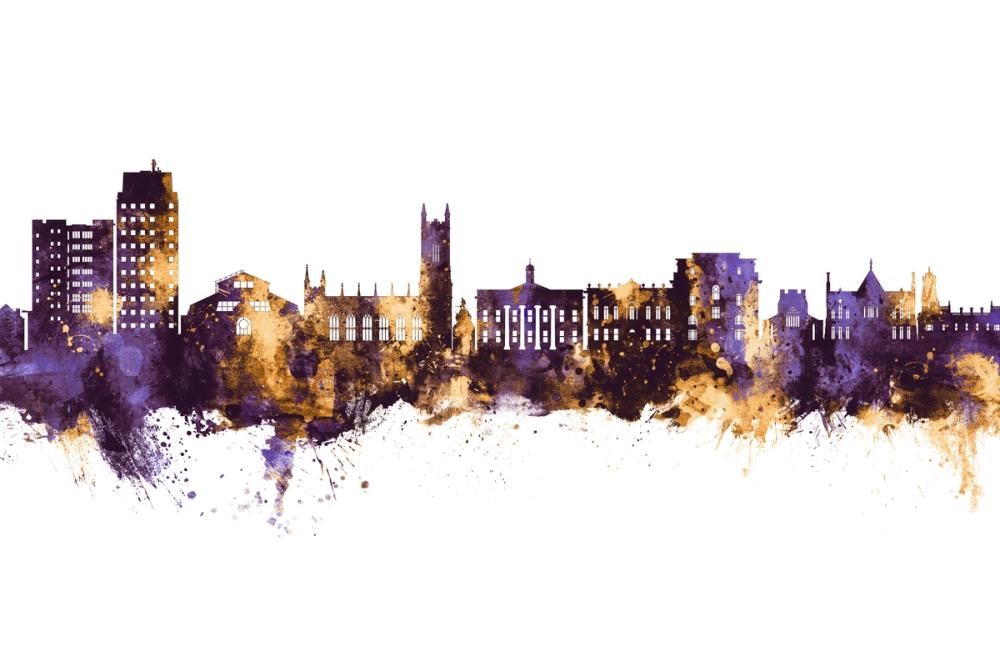 Oldham England Skyline Purple & Gold