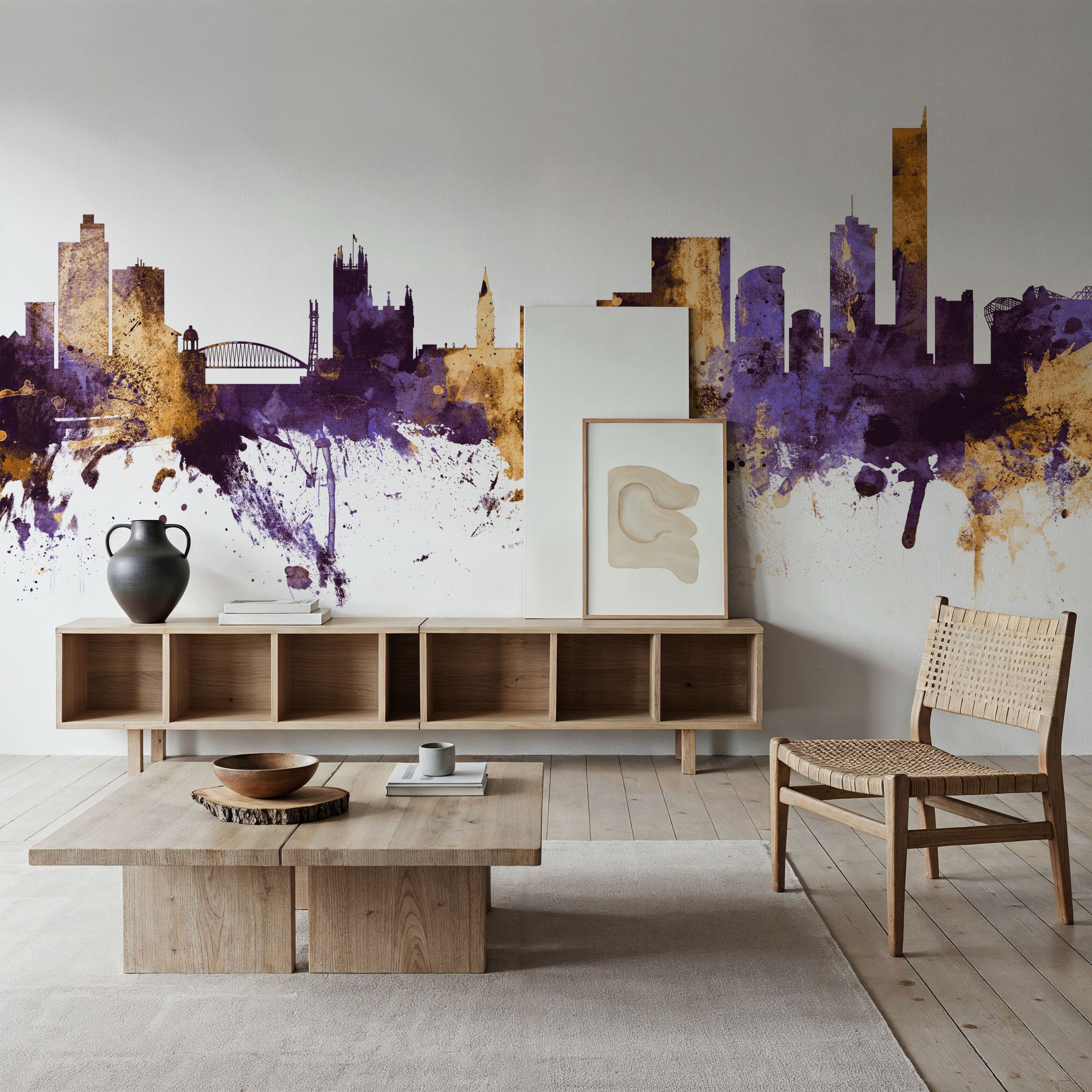 Manchester England Skyline Purple & Gold