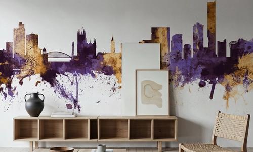 Manchester England Skyline Purple & Gold