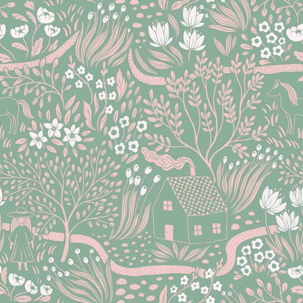 Countryside, Pink on Green