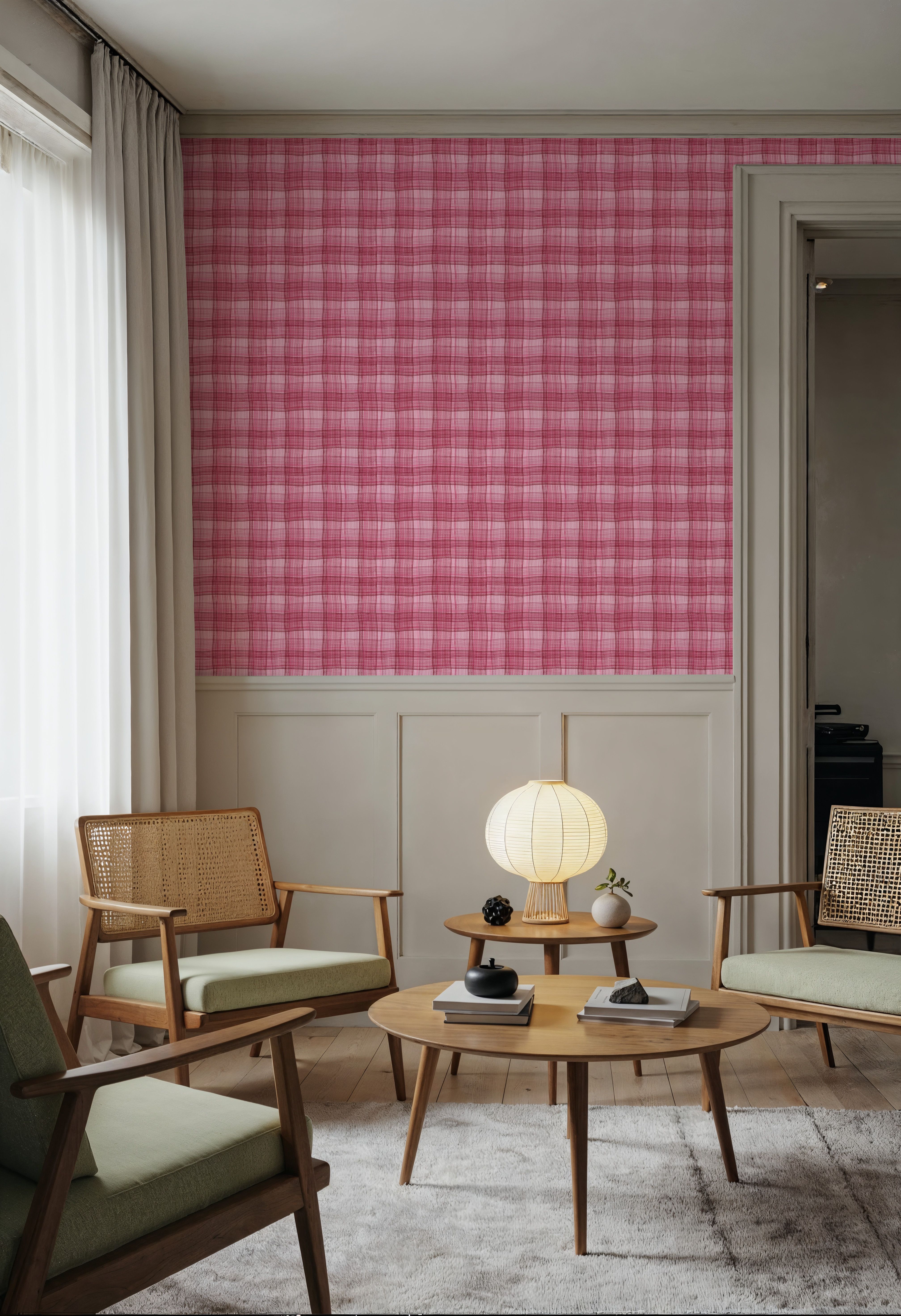 Stripy Gingham, Raspberry