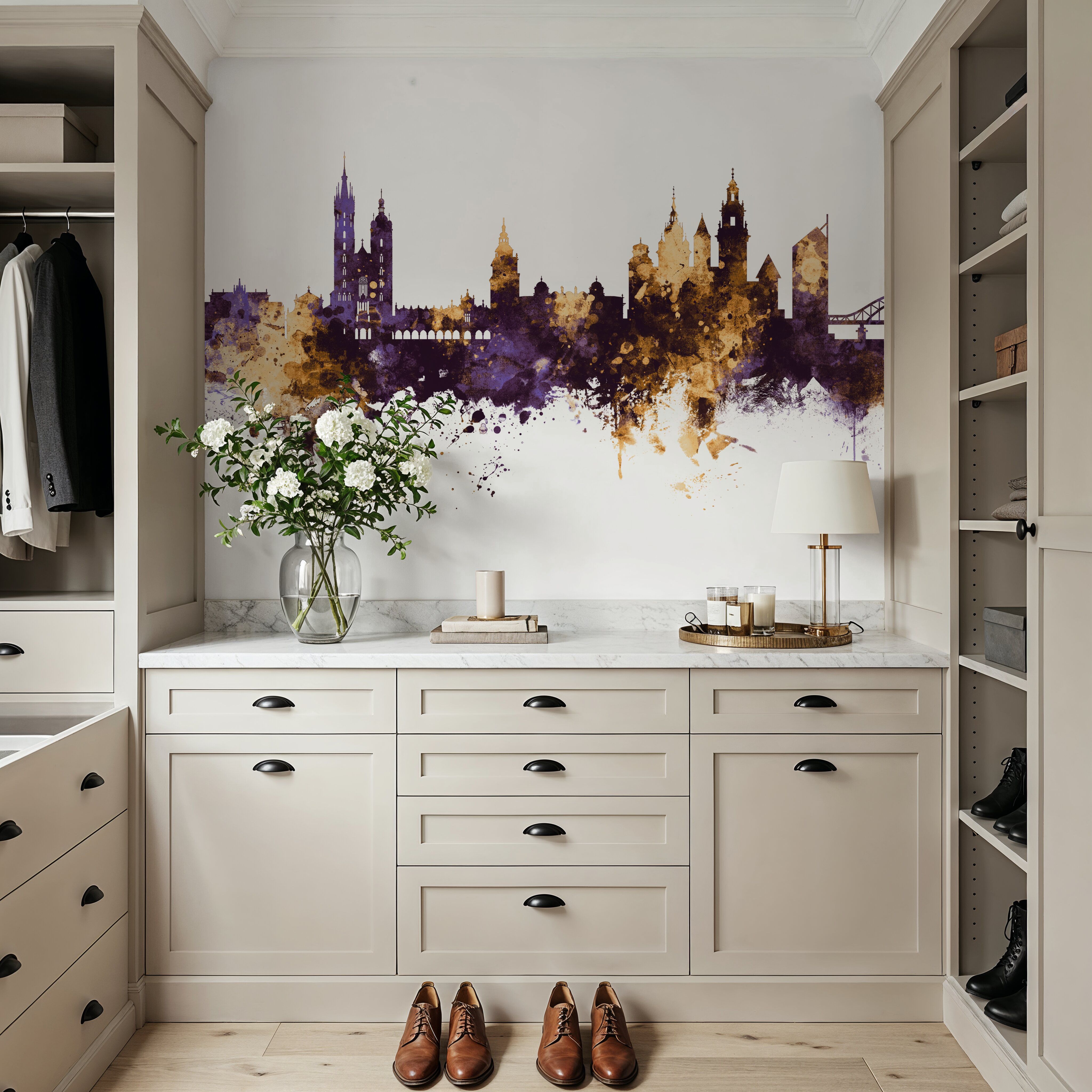 Krakow Skyline Purple & Gold