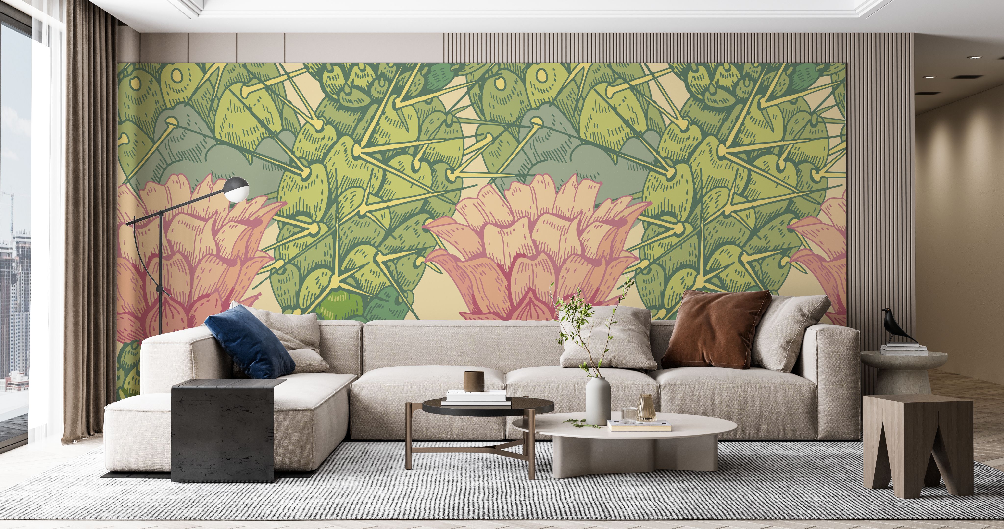 On sale Colorful Cactuses Floral Wallpaper, Cactus Flowers Wall Mural, Easy Removable, Peel and Stick, Living Room Wall Decor