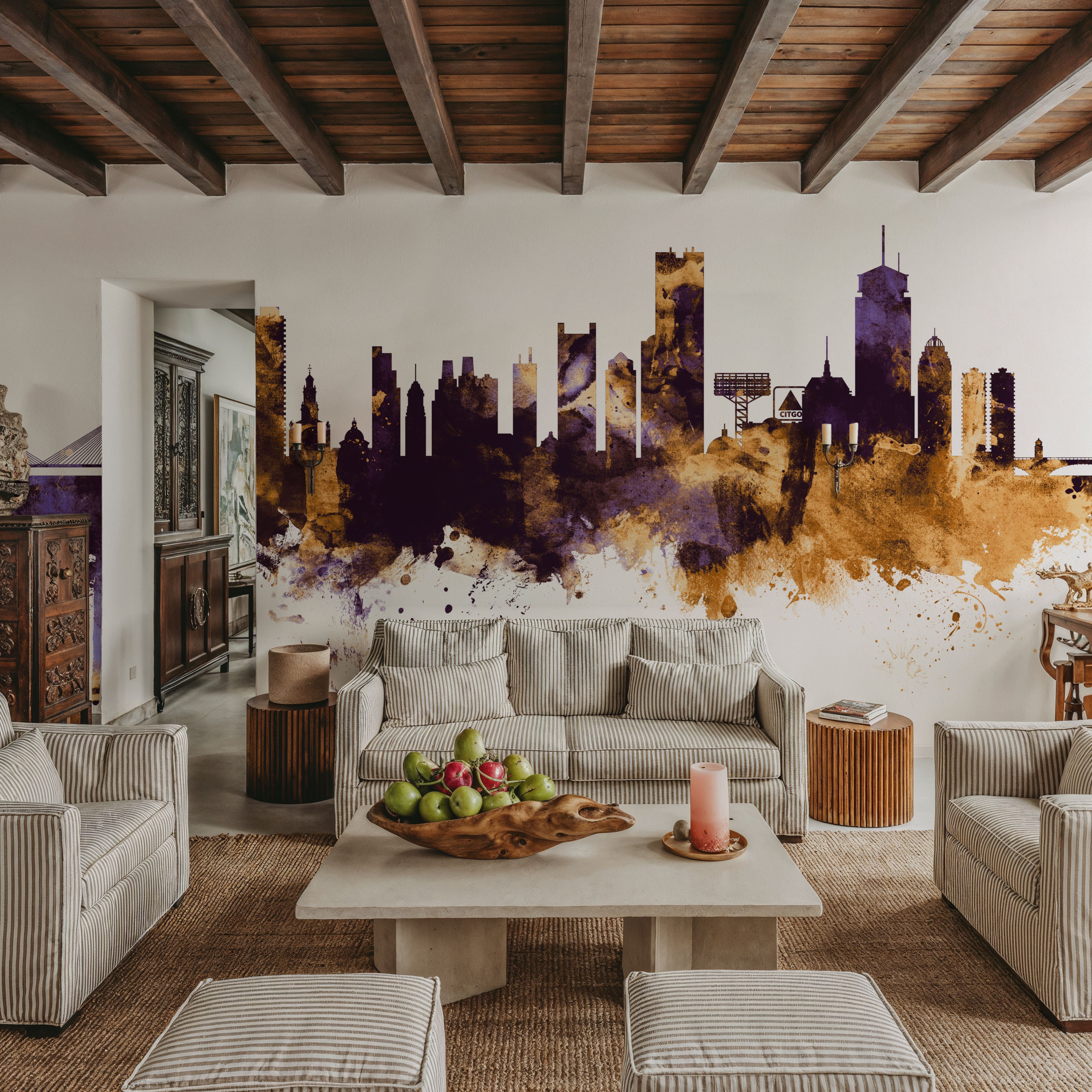 Boston Massachusettes Skyline Purple & Gold