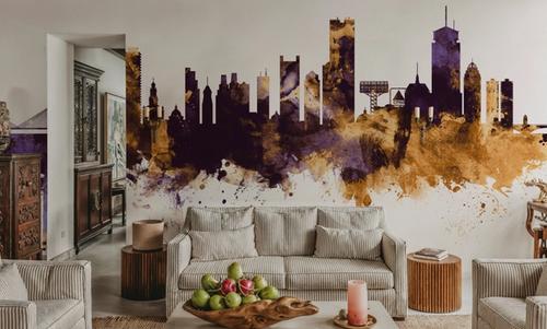 Boston Massachusettes Skyline Purple & Gold