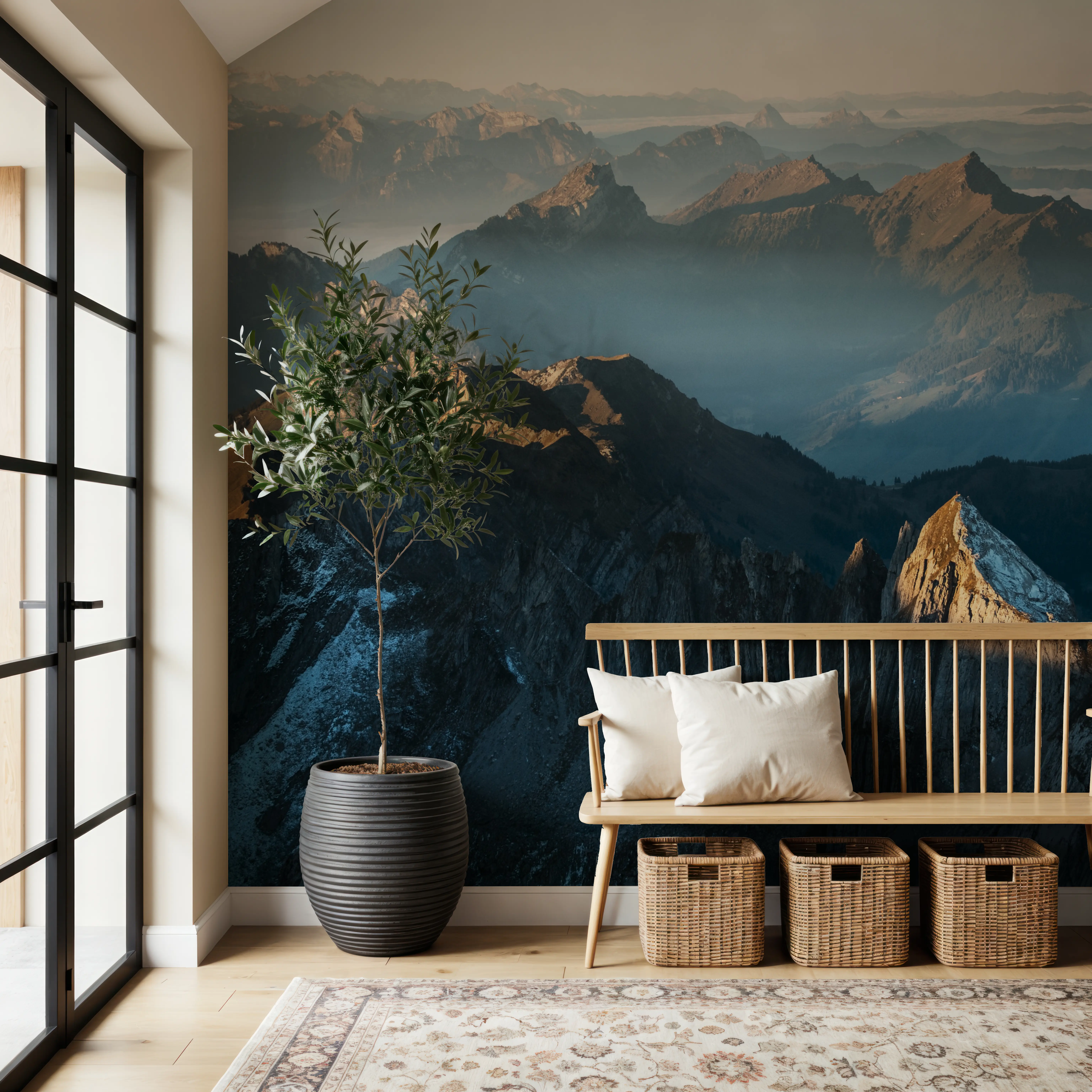 Papier Peint Panoramique - Morning Views - Montagnes Paysages - Bleu - Bureaux - Wallism Belgique - Encollage au mur ou Autocollant