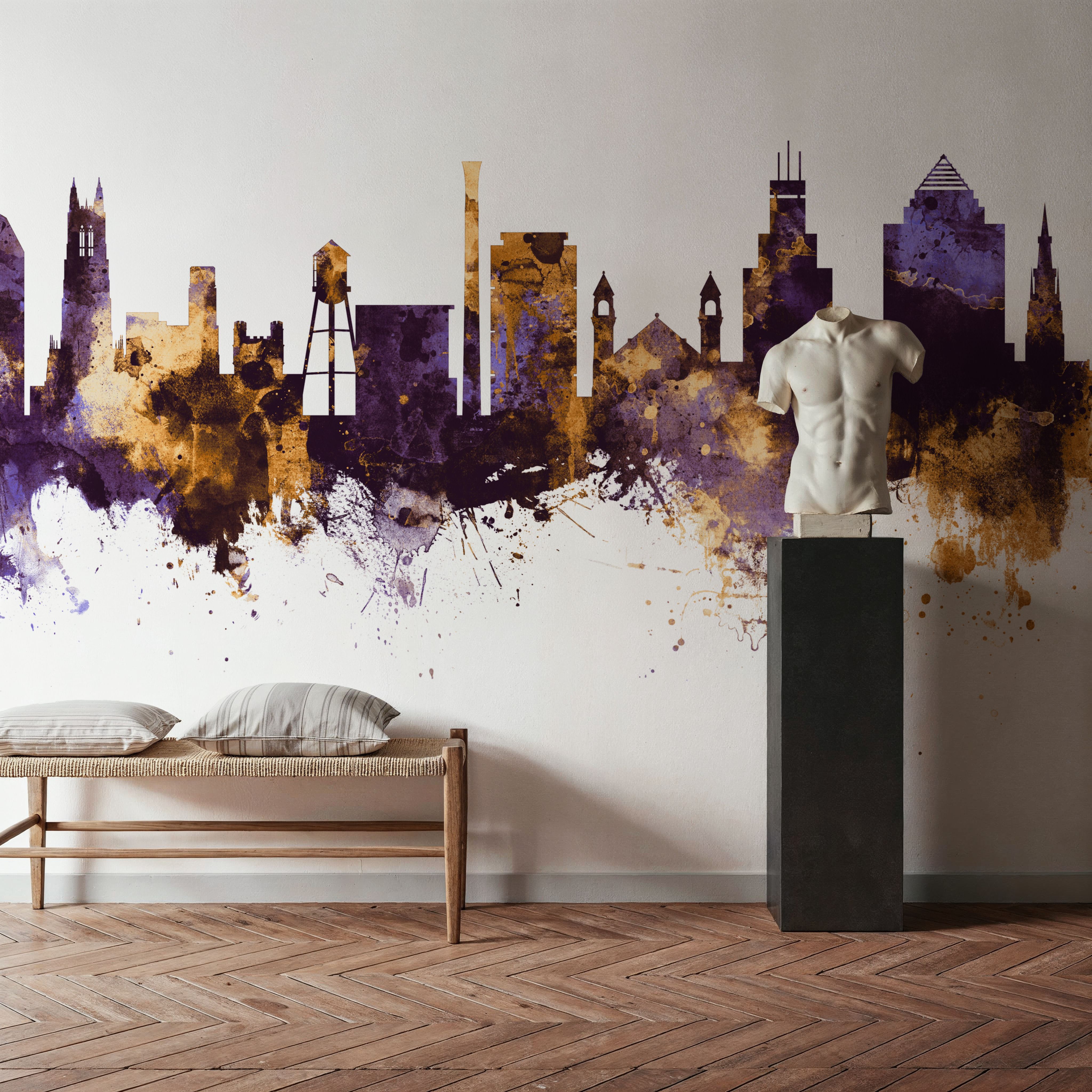 Durham North Carolina Skyline Purple & Gold
