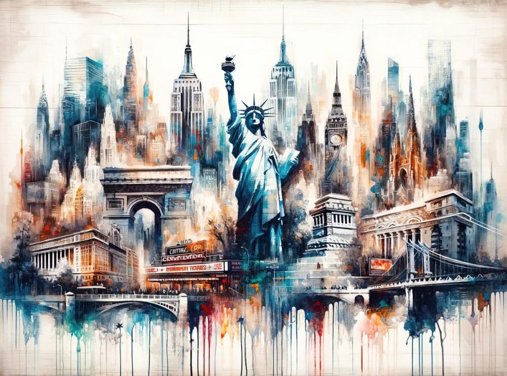 Watercolor Abstract New York City Landamarks