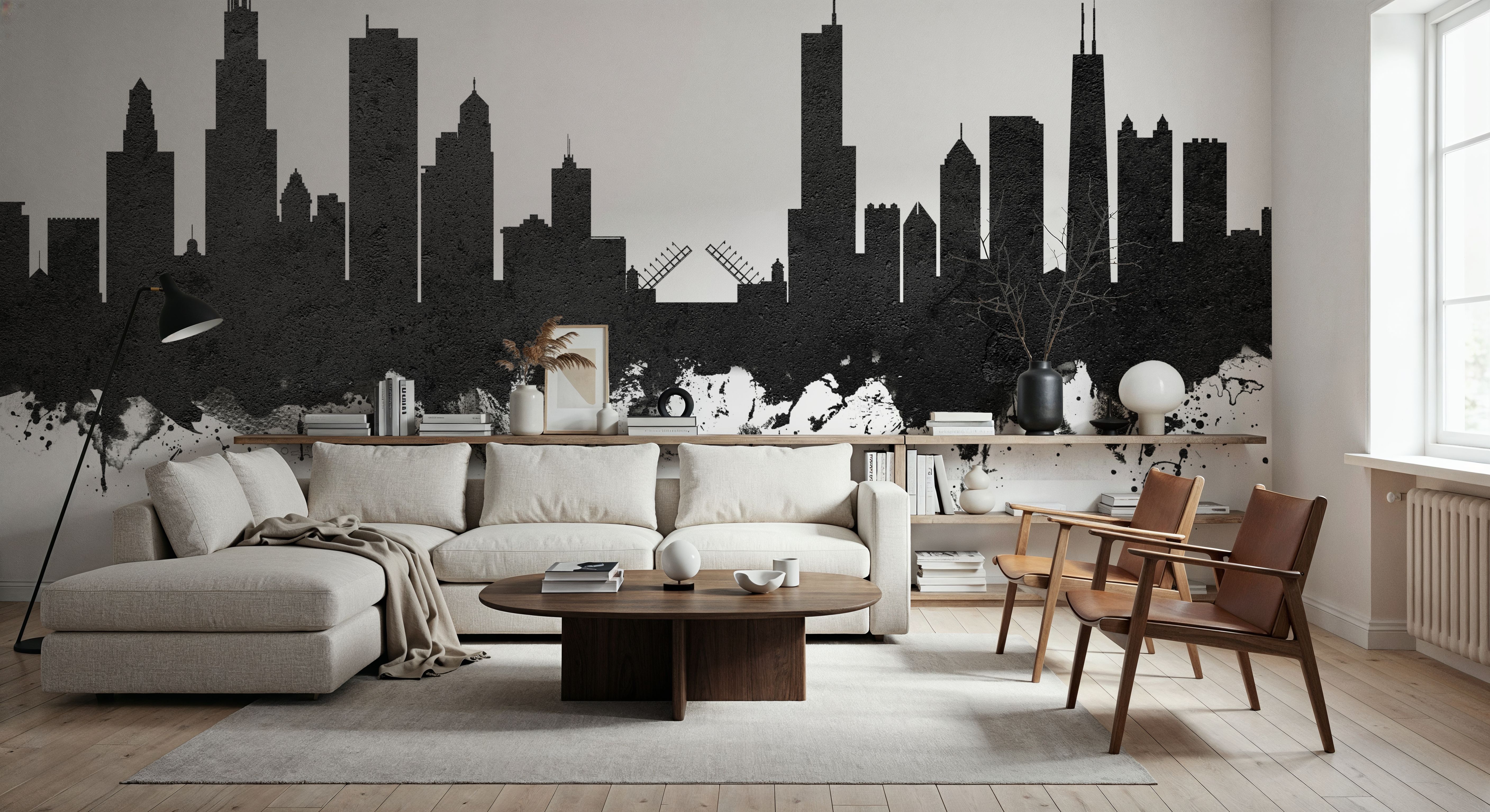 Chicago Illinois Skyline Black & White, Papel pintado