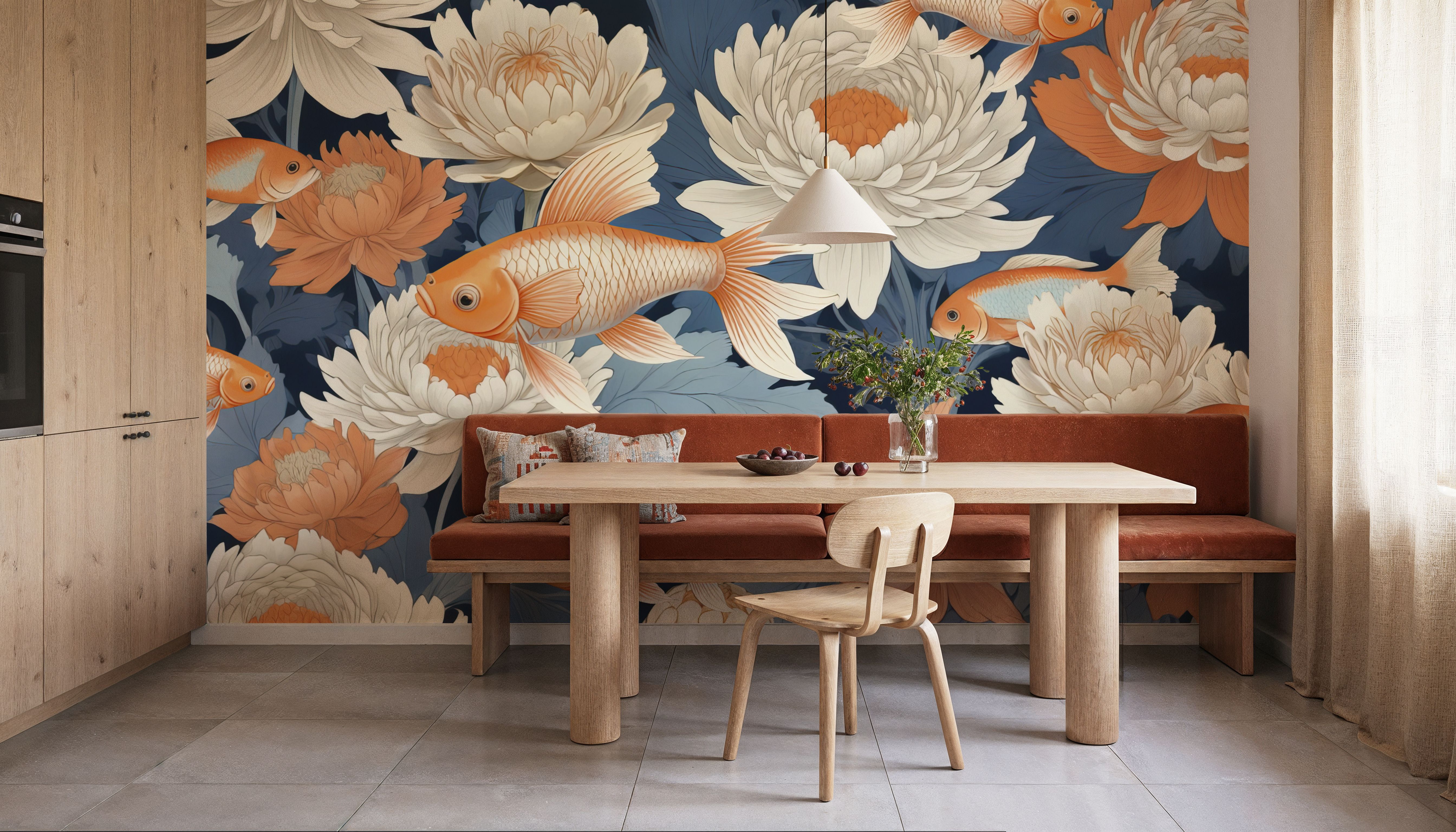 Dancing Fish, Orange on Blue