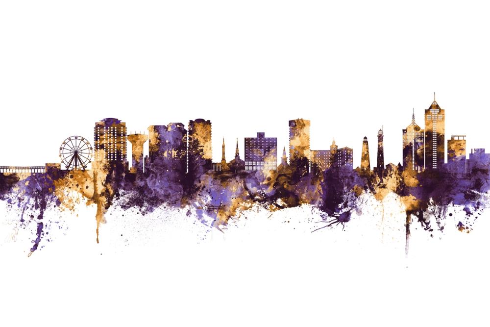 Virginia Beach Skyline Purple & Gold