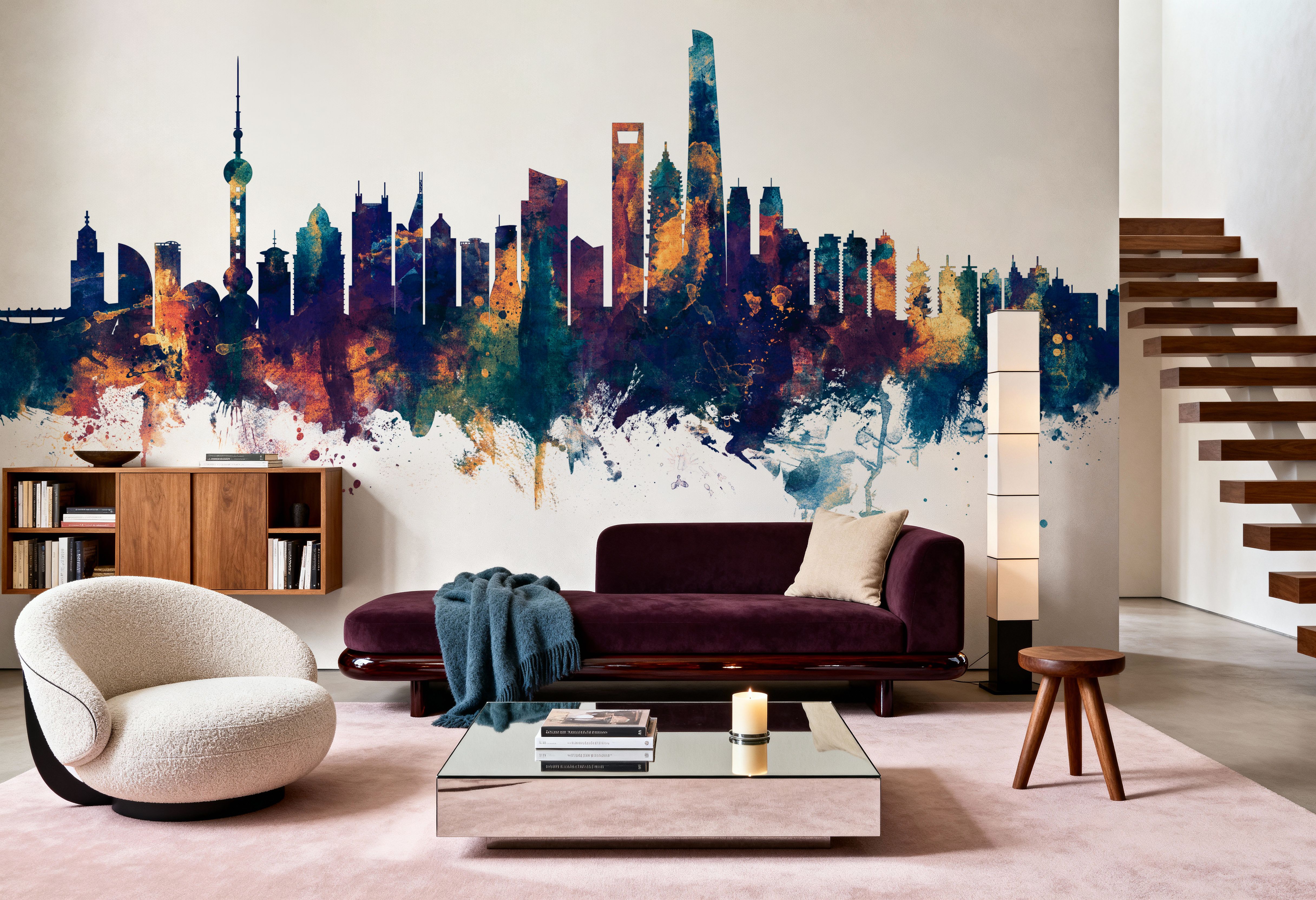 Shanghai China Skyline Blue & Bronze