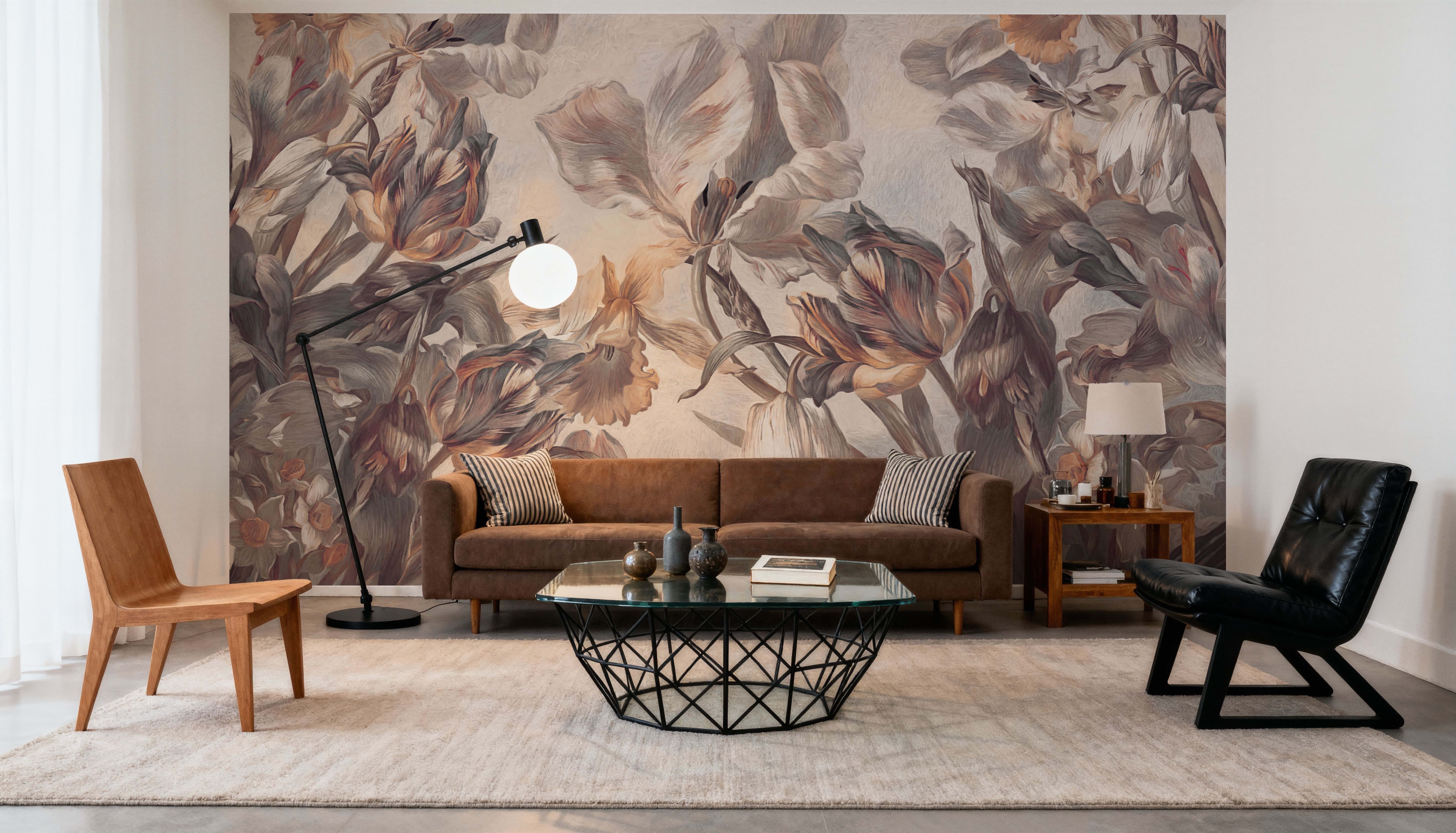 Tulips Feast, Beige, Wallpaper