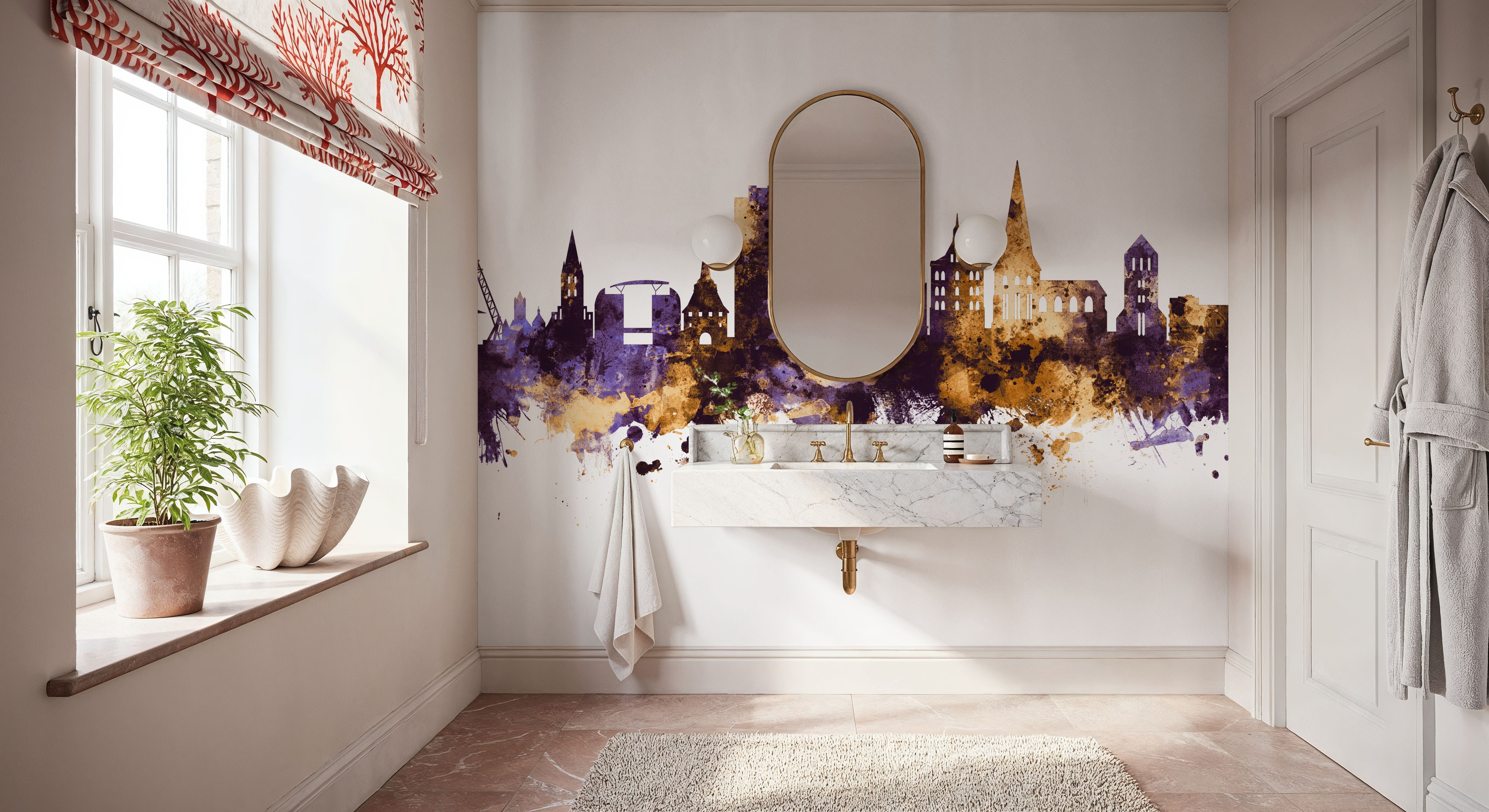 Rostock Germnay Skyline Purple & Gold, Wallpaper