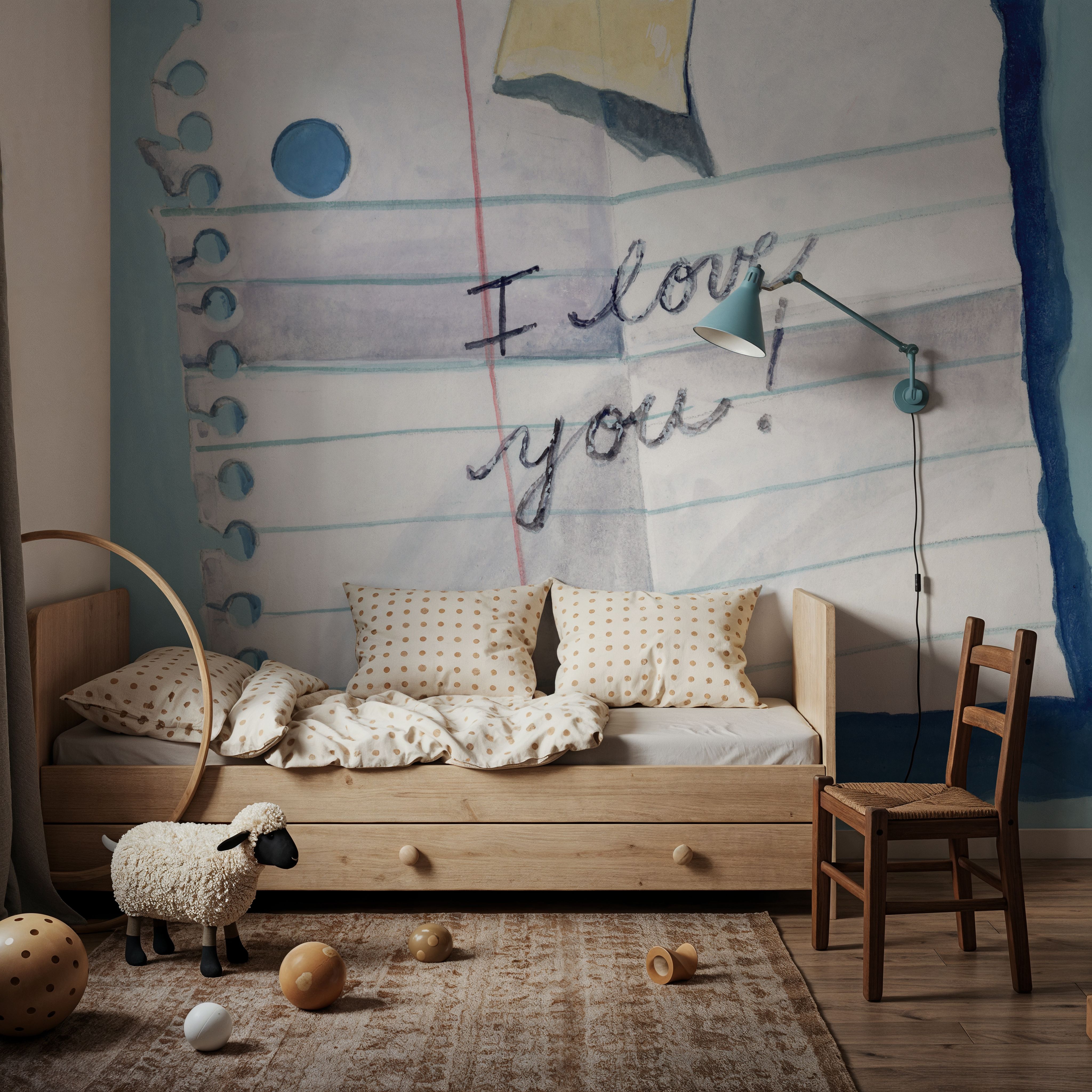 Wall Mural - Remember I Love You - Contemporary Graphics mural wallpaper - Blue - Kids' Room - Wallism US - Premium, Textured or Peel & Stick