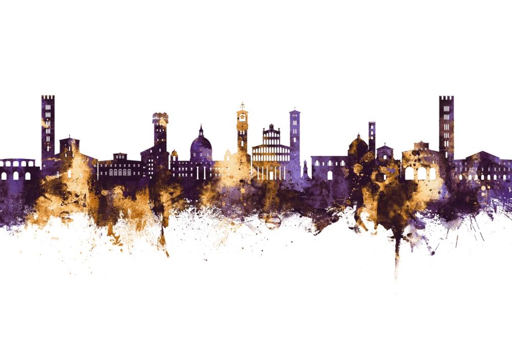 Lucca Italy Skyline Purple & Gold