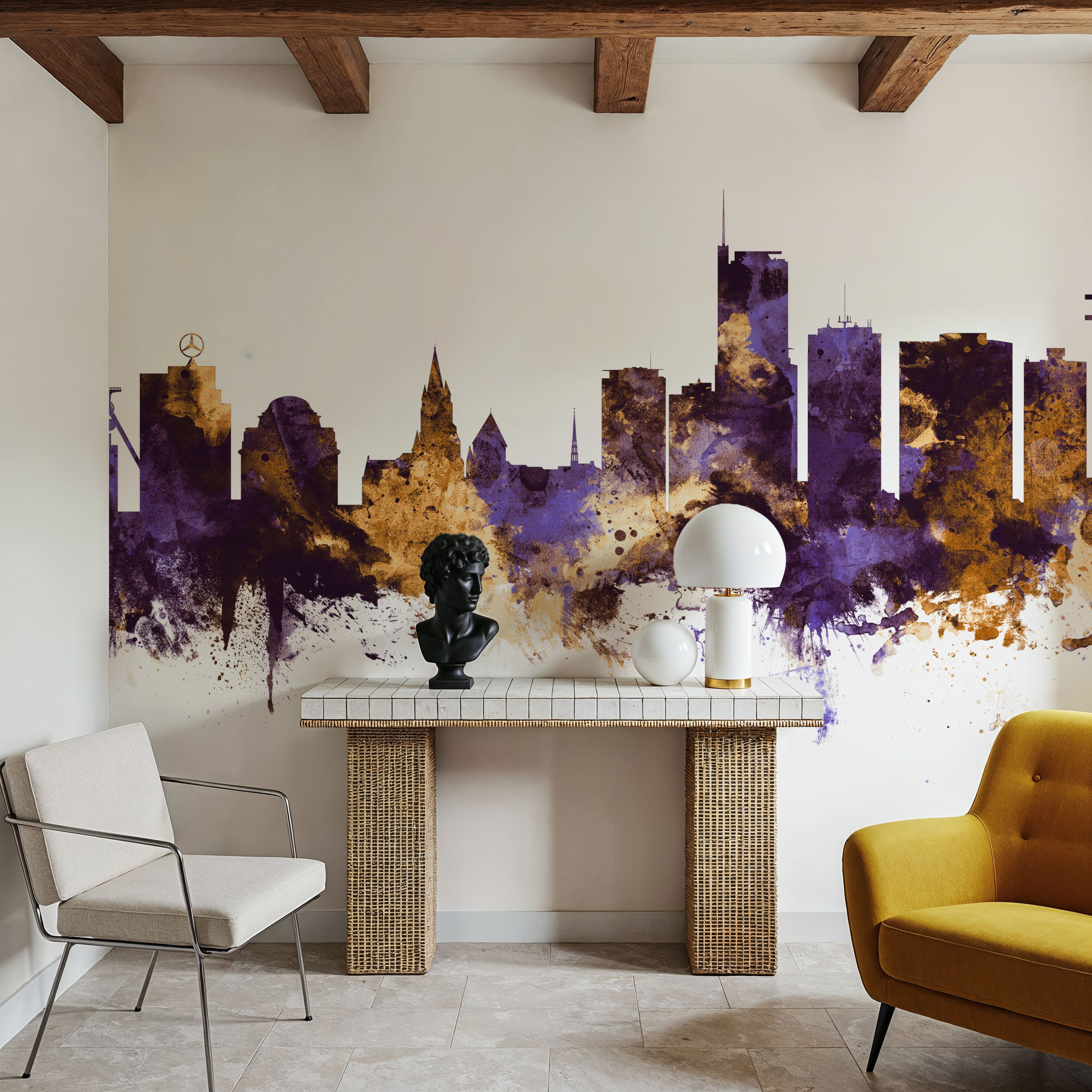 Essen Germany Skyline Purple & Gold