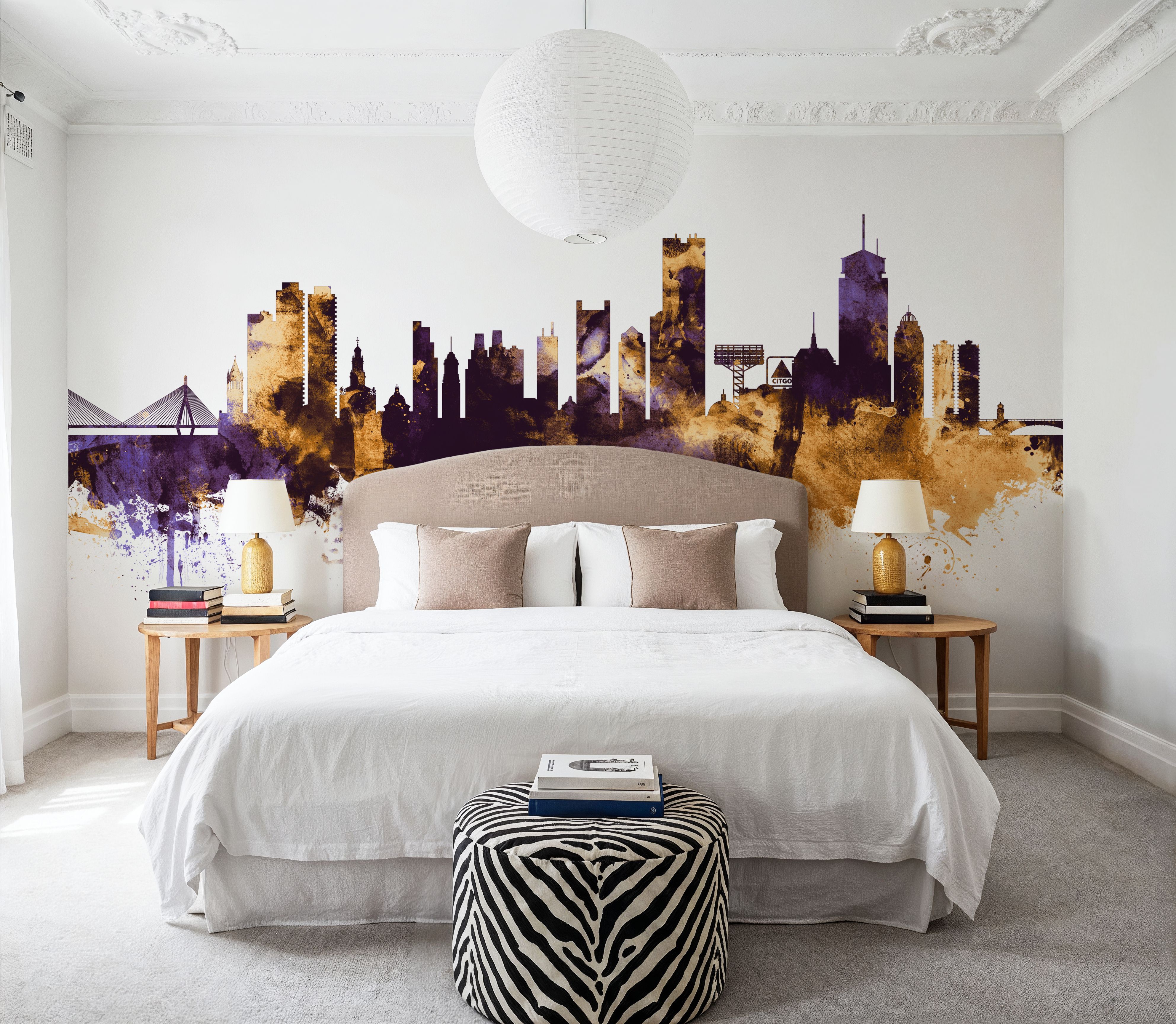 Boston Massachusettes Skyline Purple & Gold