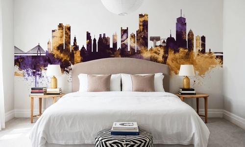 Boston Massachusettes Skyline Purple & Gold