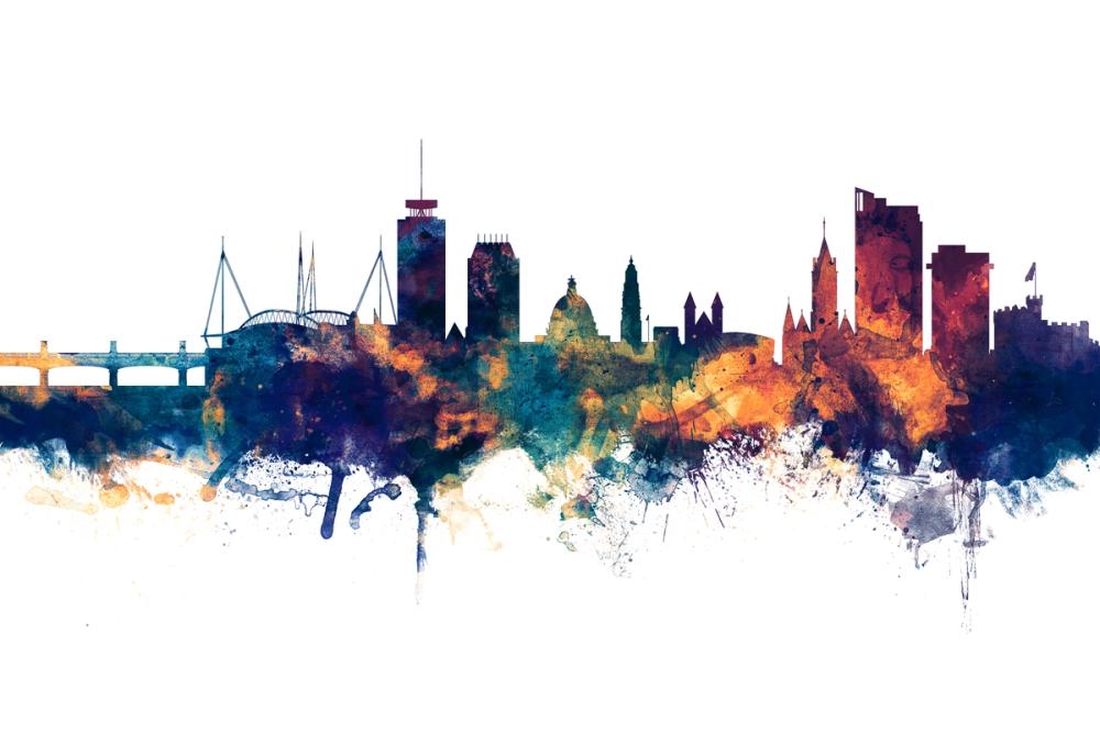 Cardiff Wales Skyline Blue & Bronze