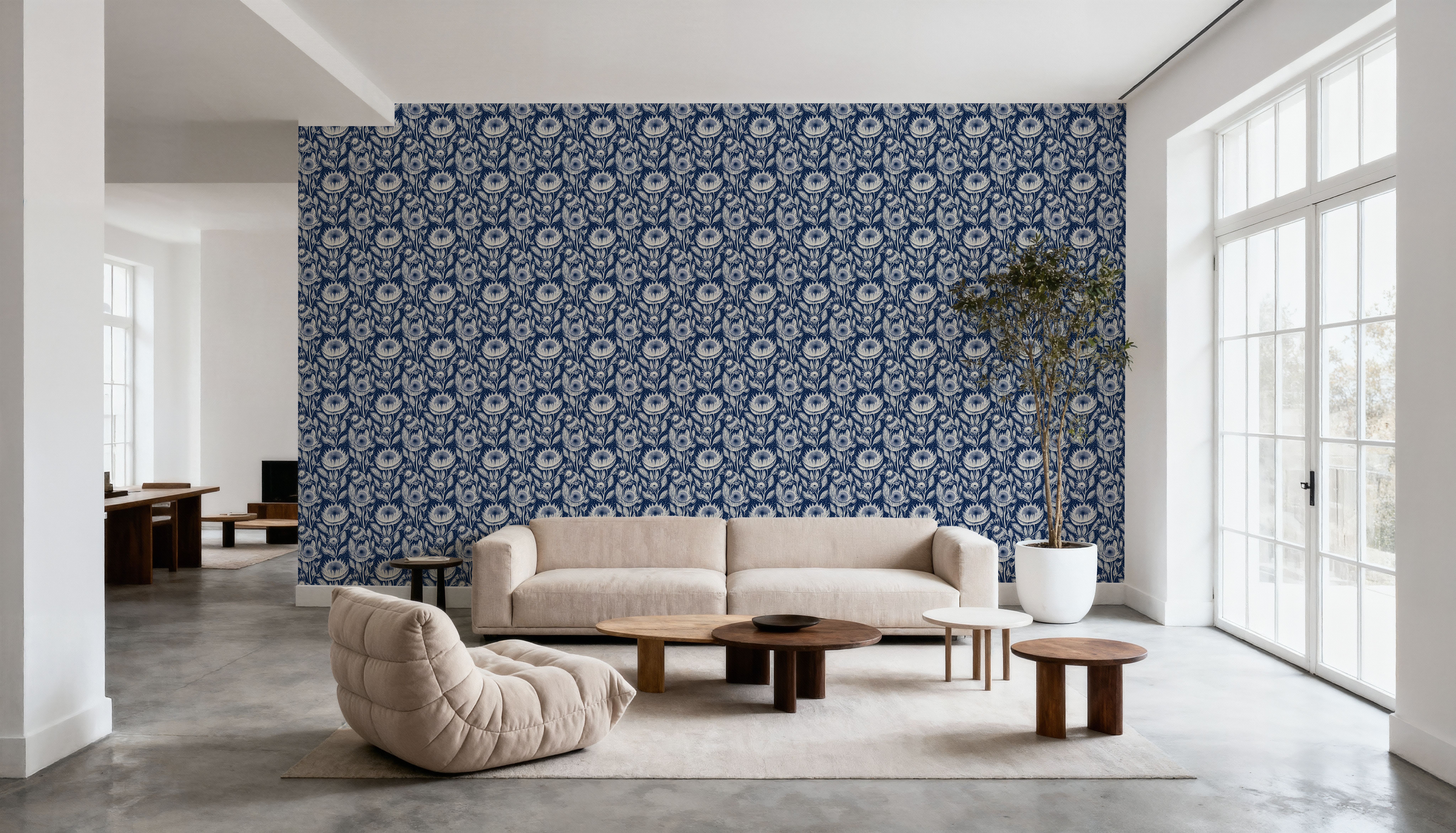 Sunflower Buds, Indigo Blue