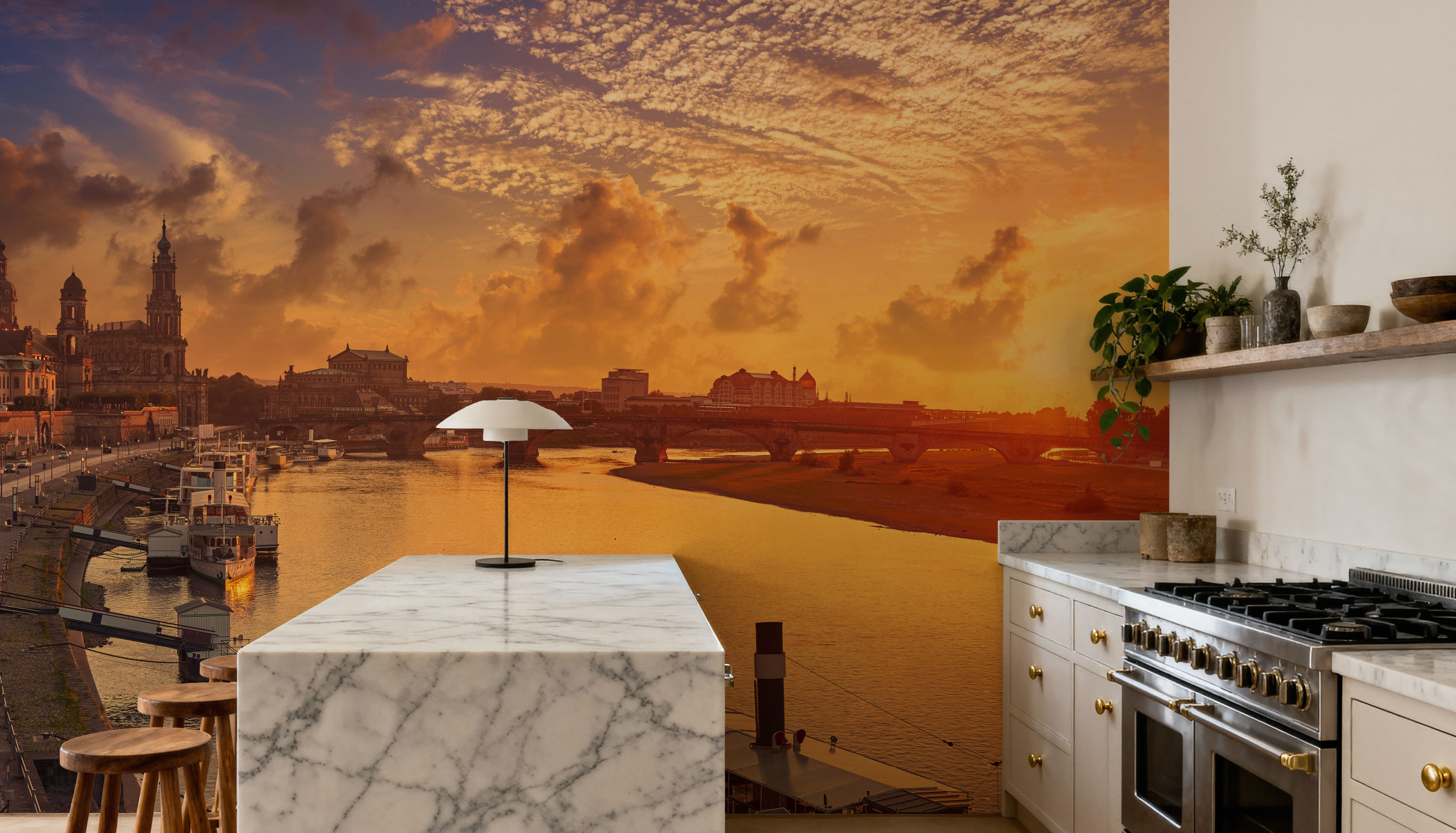 Dresden and Elbe River at Sunset 