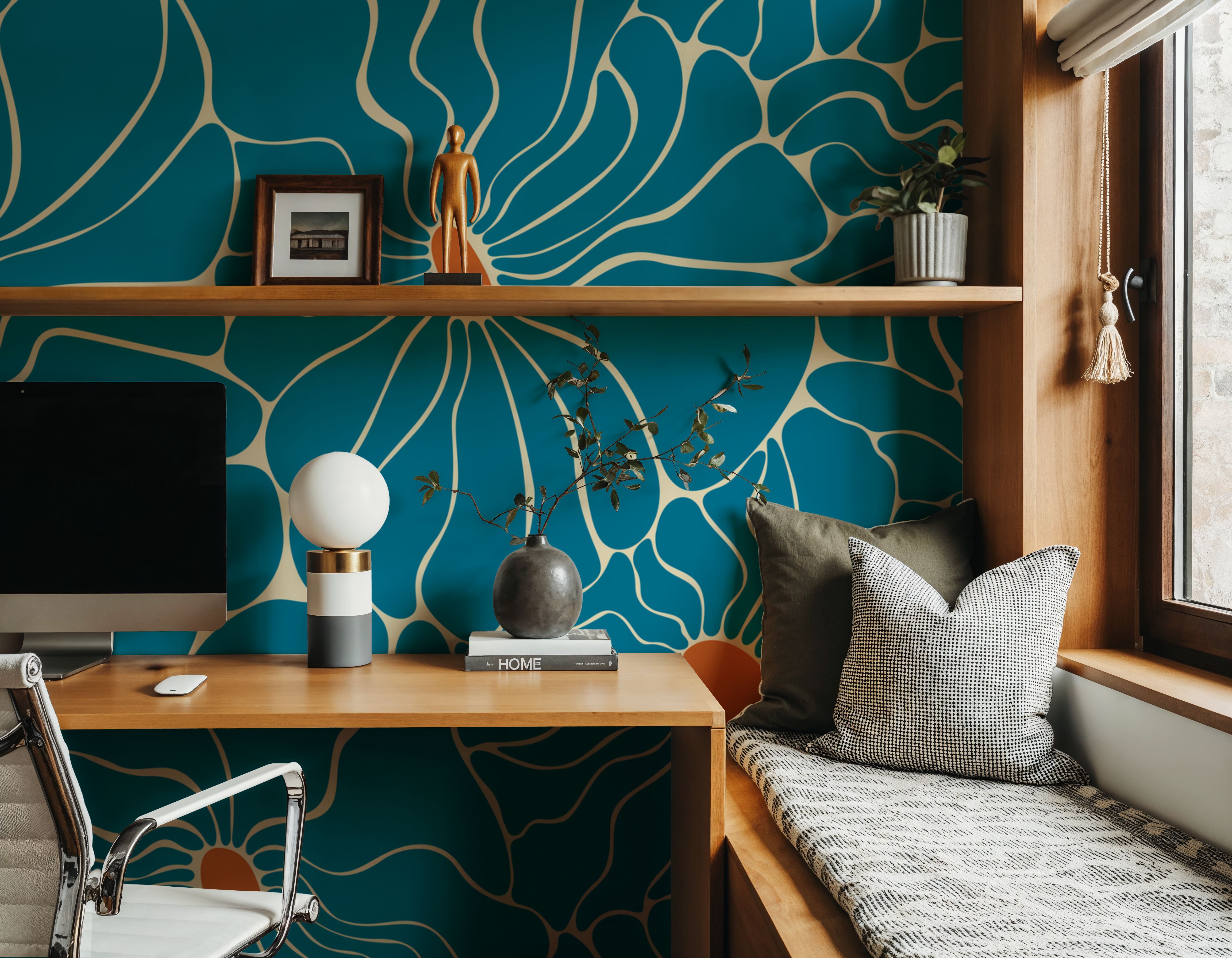 Cool Fluid Flowers Mural, Turqouise, Tapeten