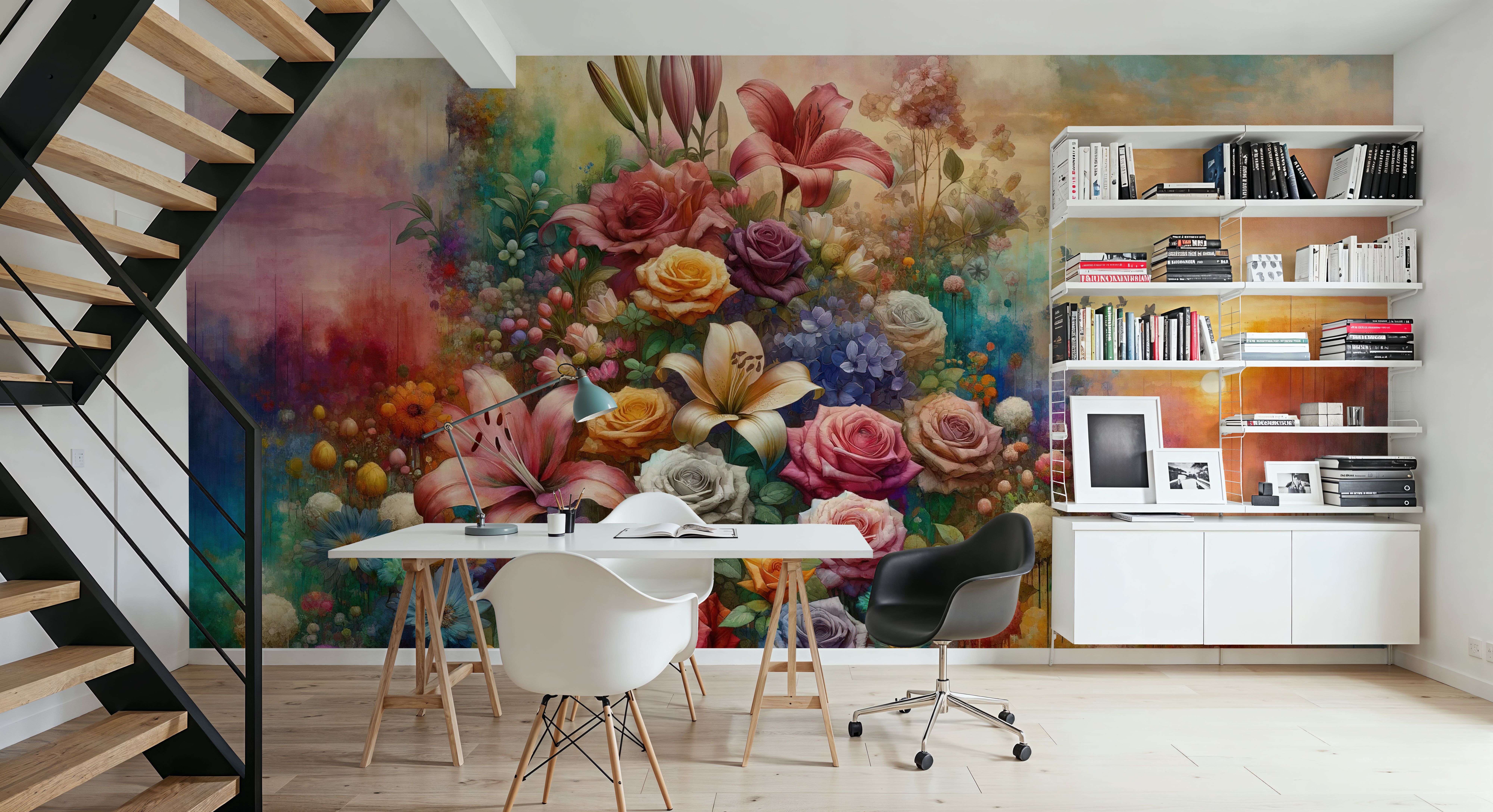 Watercolor Exuberant Garden At Sunse, Wallpaper