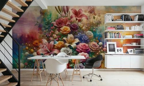 Watercolor Exuberant Garden At Sunse