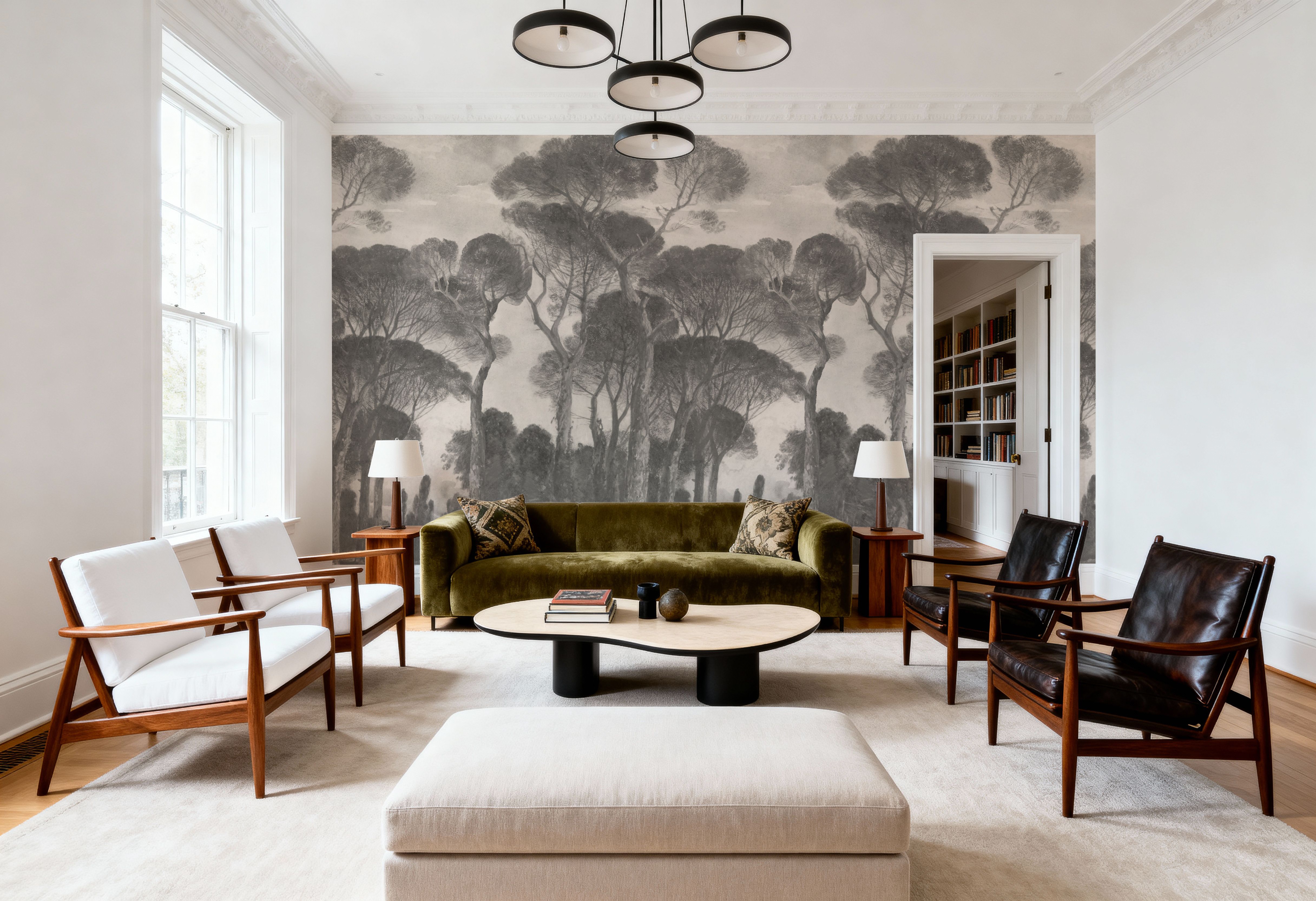 Umbrella Pines Landscape, Sepia, Carte da parati