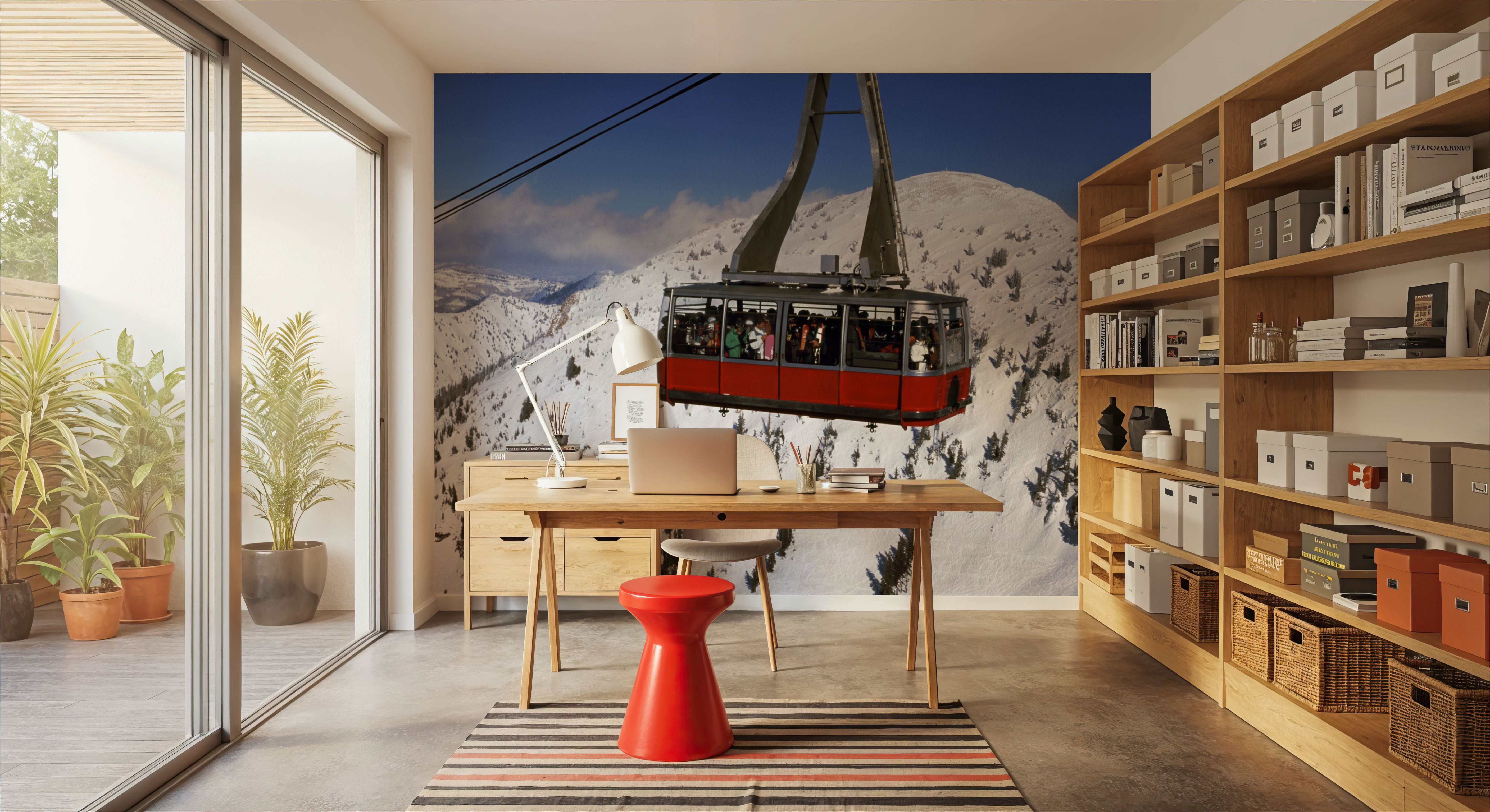 Crimson Lift Over Snow Peaks