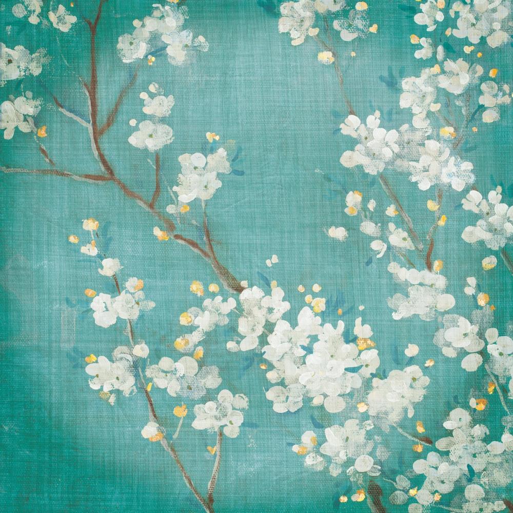 White Cherry Blossoms II on Blue Aged No Bird
