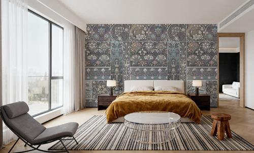 Art Deco Floral Wall Blue