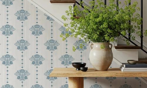 Block Print Water Lily Stripes, Marine
