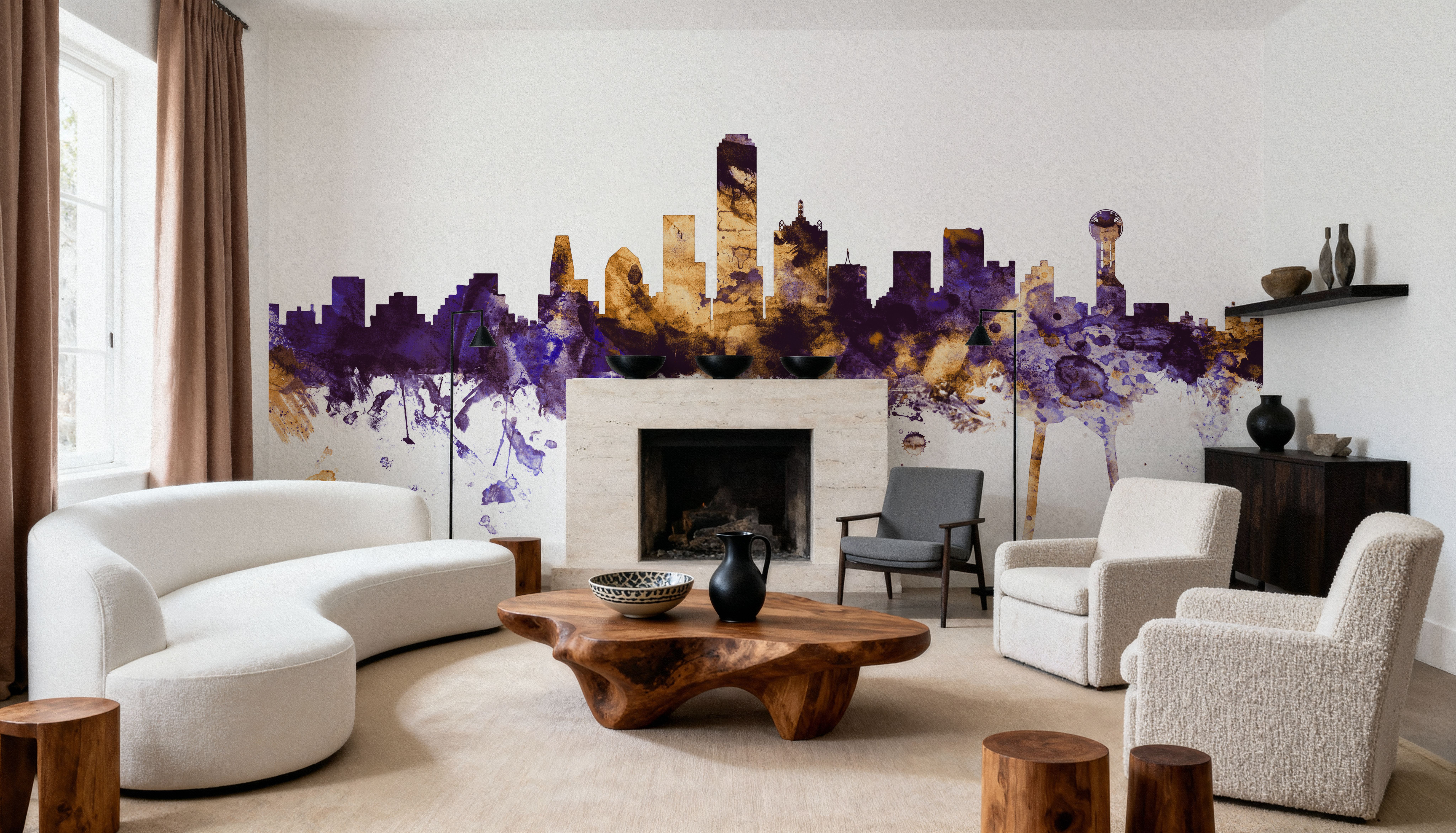 Dallas Skyline Purple & Gold, Wallpaper