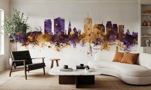 Christchurch New Zealand Skyline Purple & Gold