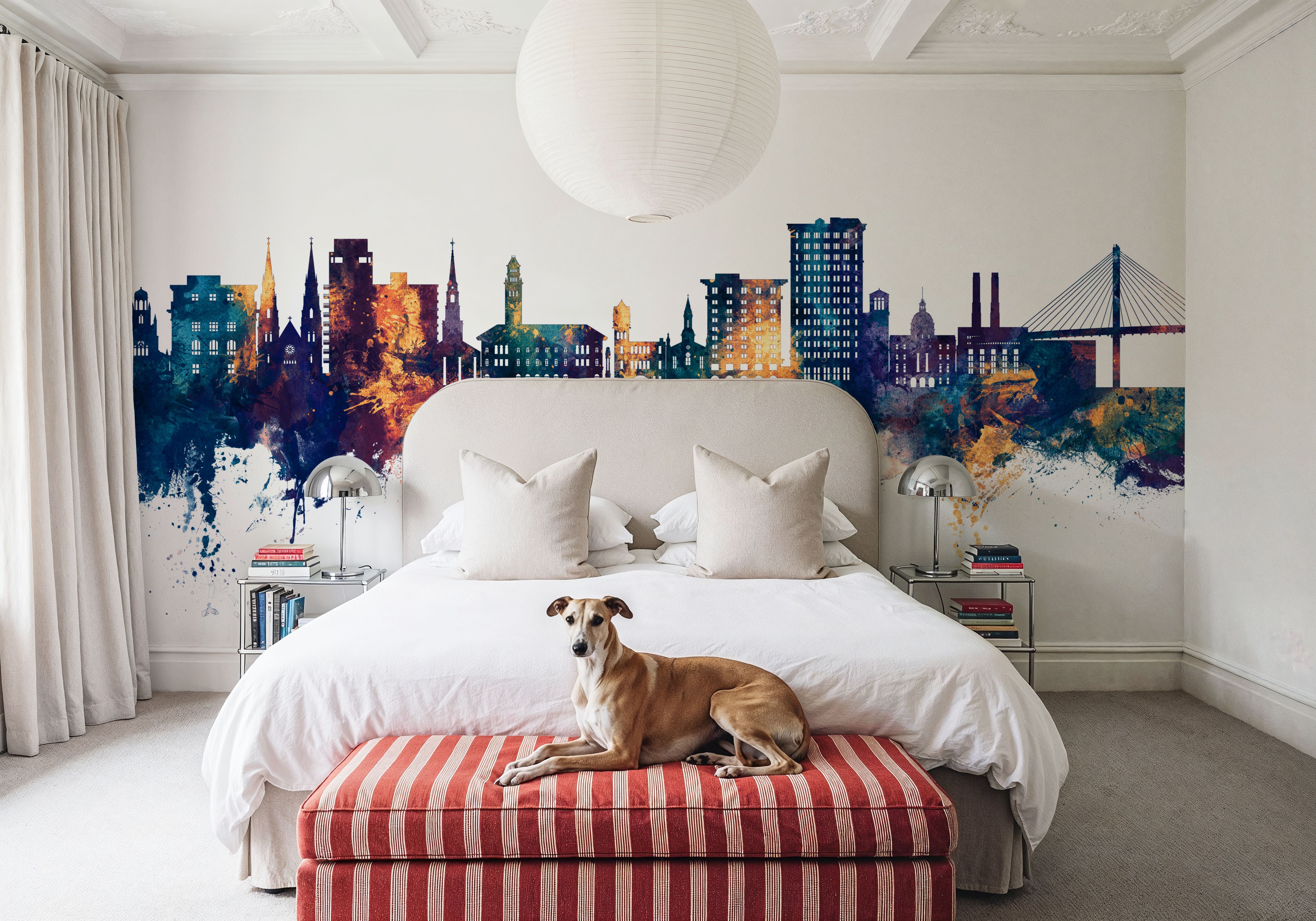 Savannah Georgia Skyline Blue & Bronze, Wallpaper