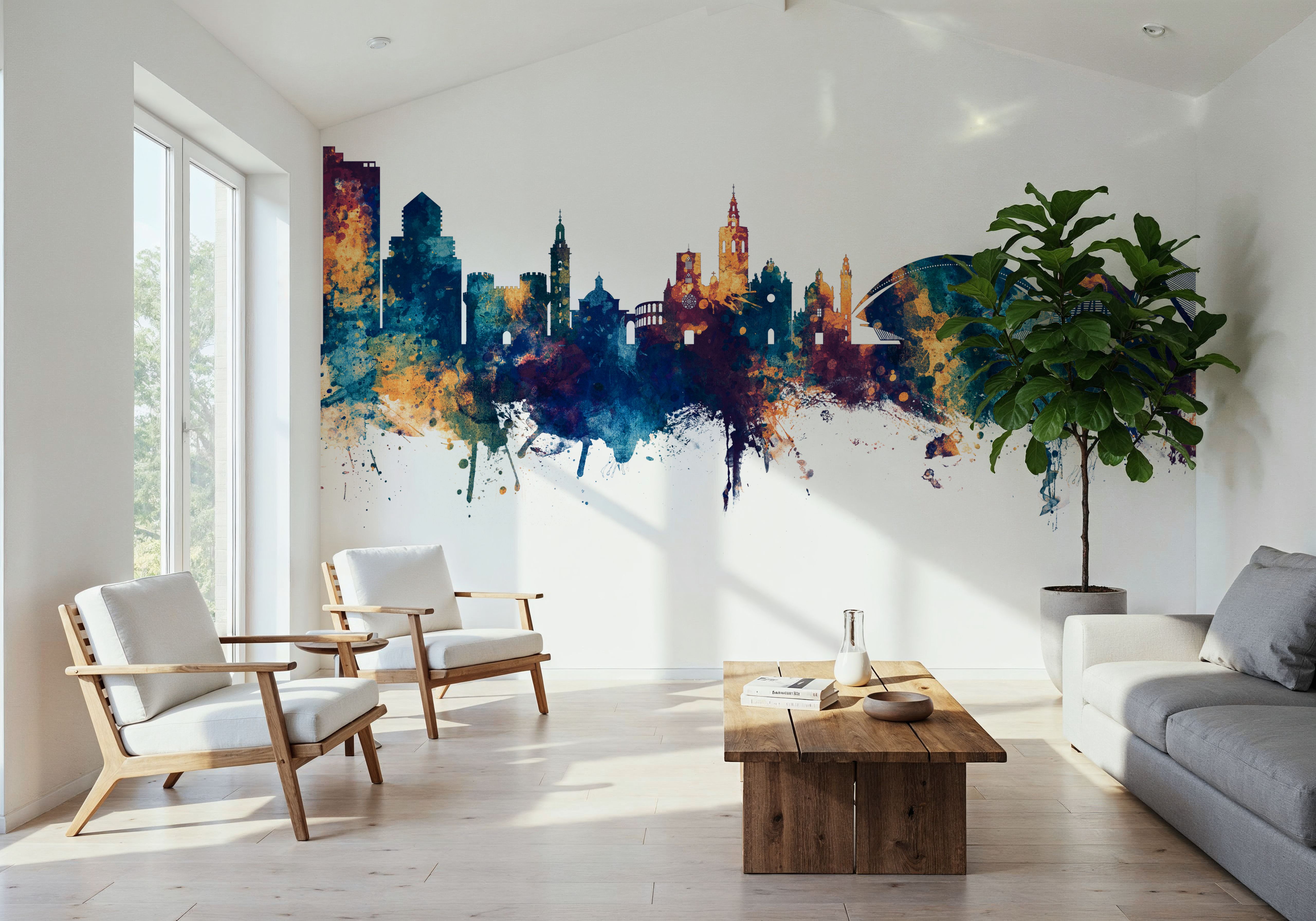 Valencia Spain Skyline Blue & Bronze, Wallpaper