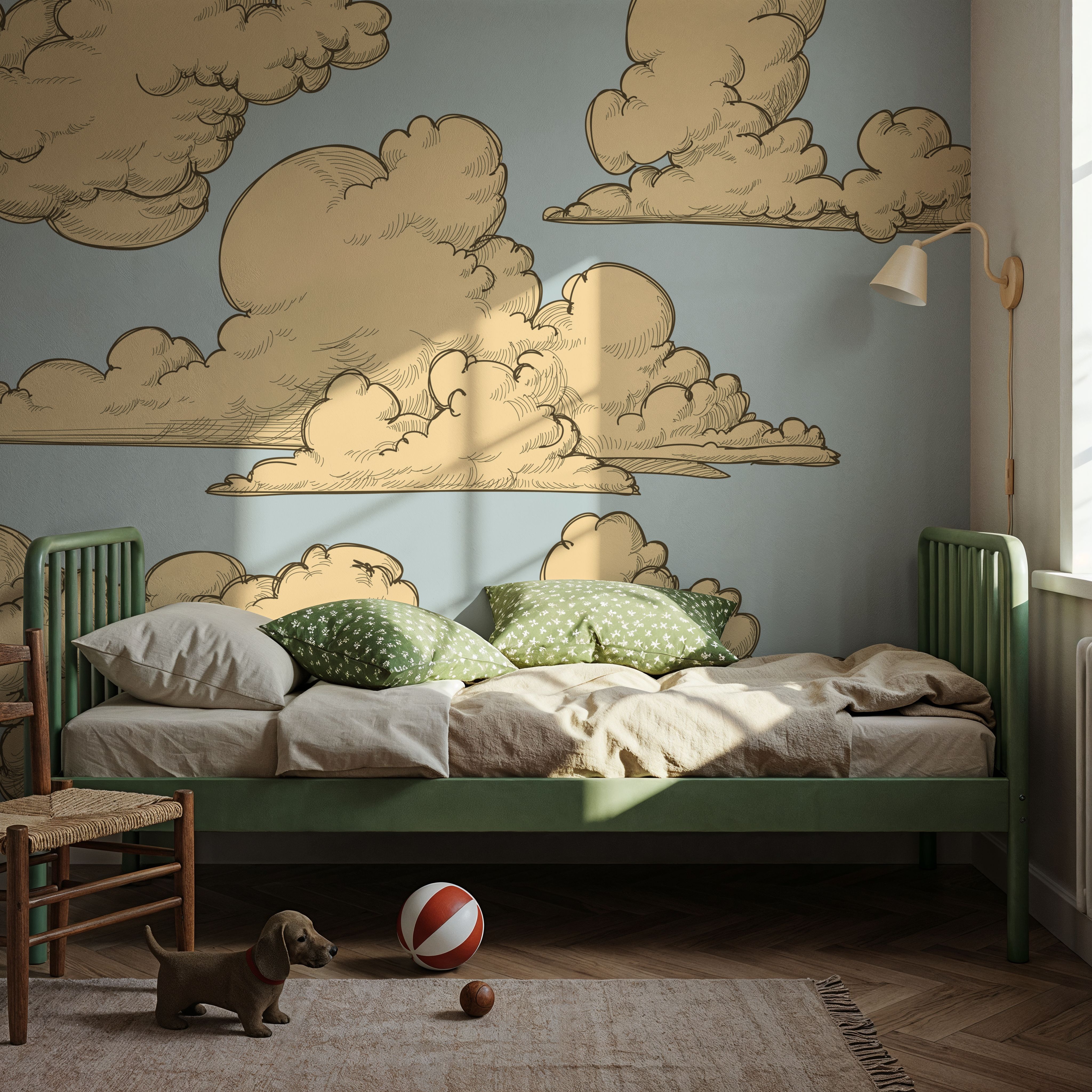 Wall Mural - Fluffy Clouds - Abstract Landscapes mural wallpaper - Kids' Room - Wallism US - Premium, Textured or Peel & Stick