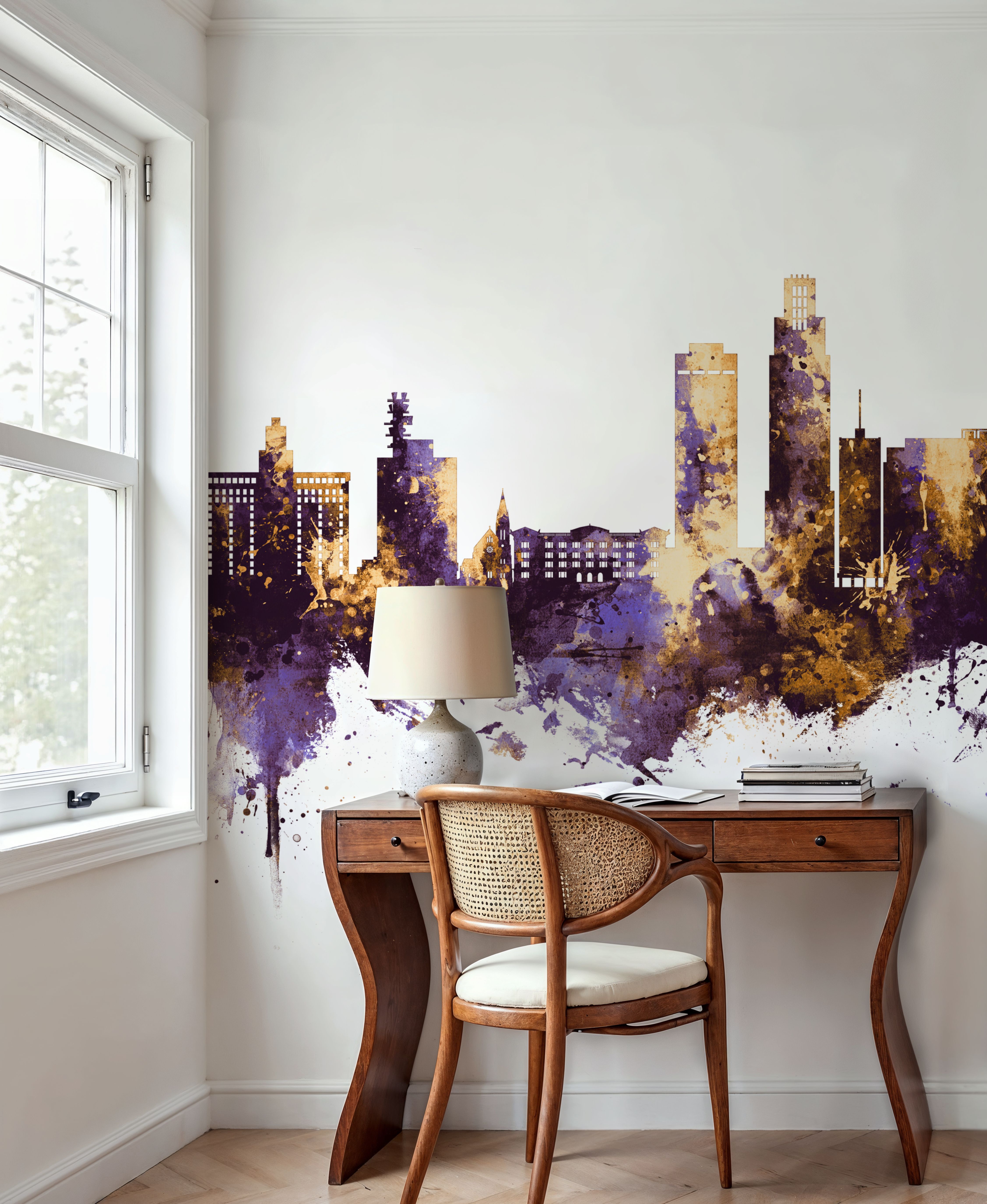 Omaha Nebraska Skyline Purple & Gold