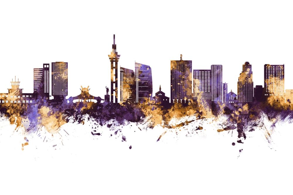 Kinshasa Skyline Purple & Gold